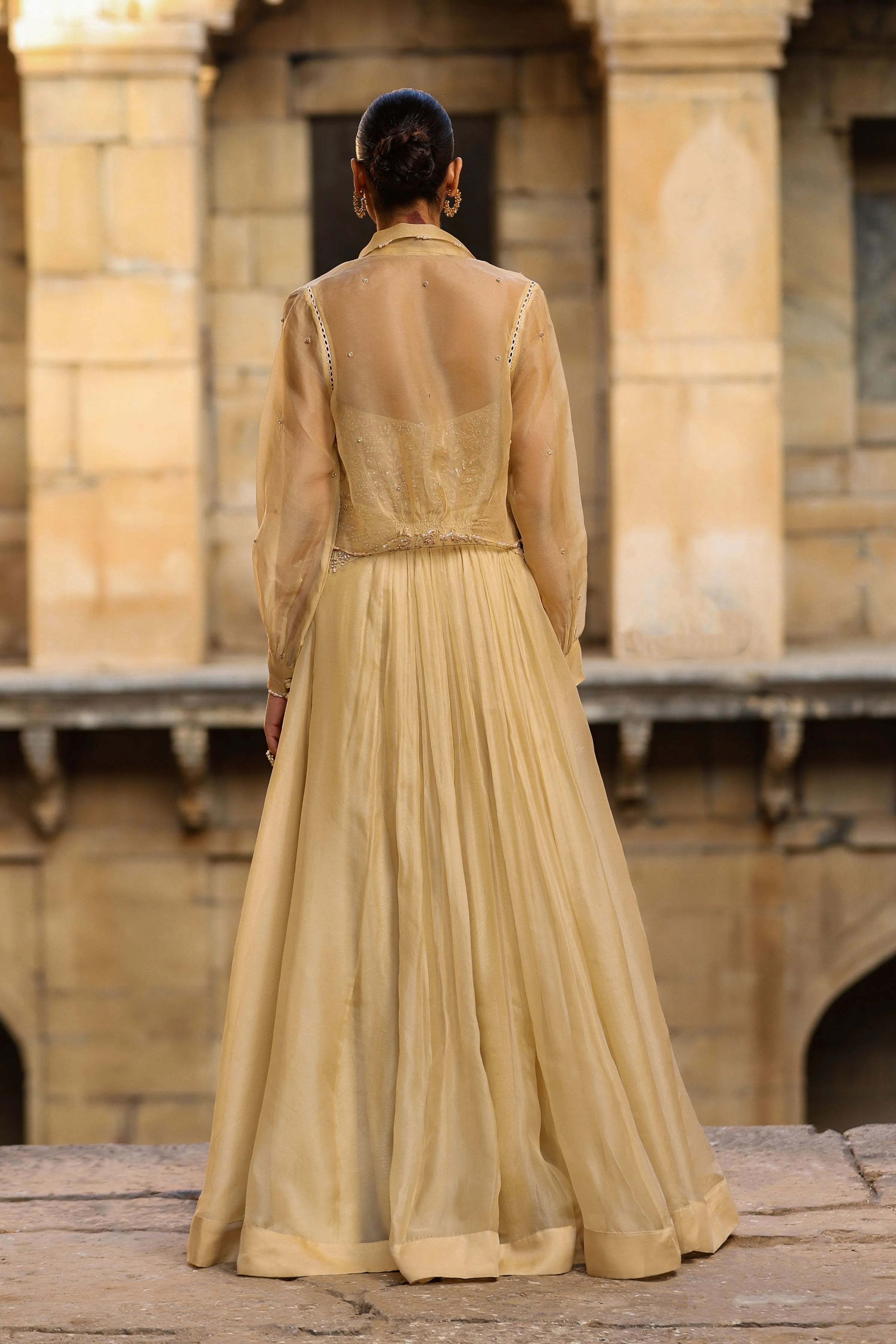 Vaayu Beige Jacket Lehenga Set