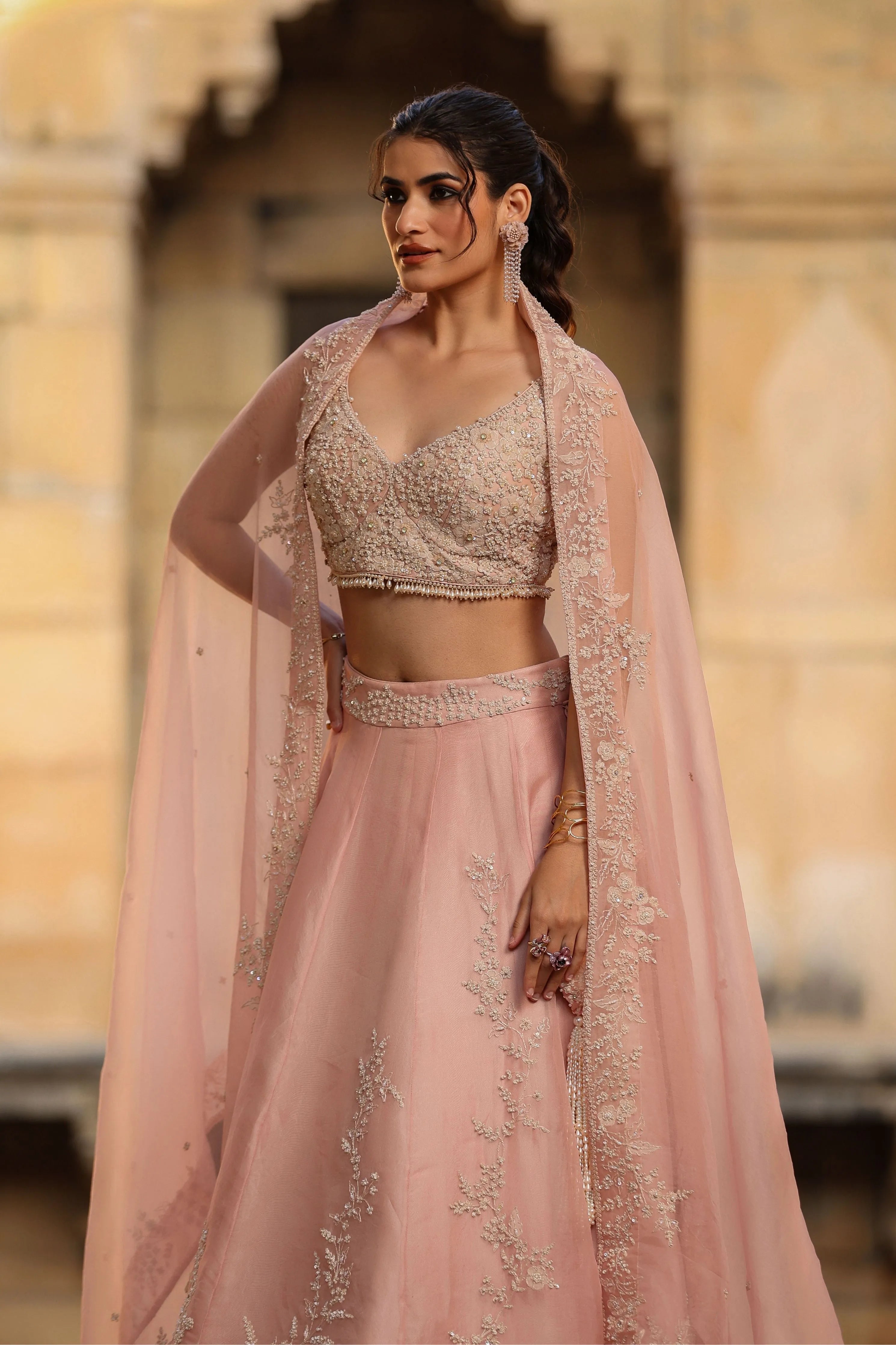 Vaayu Light Pink Jaal Lehenga Set