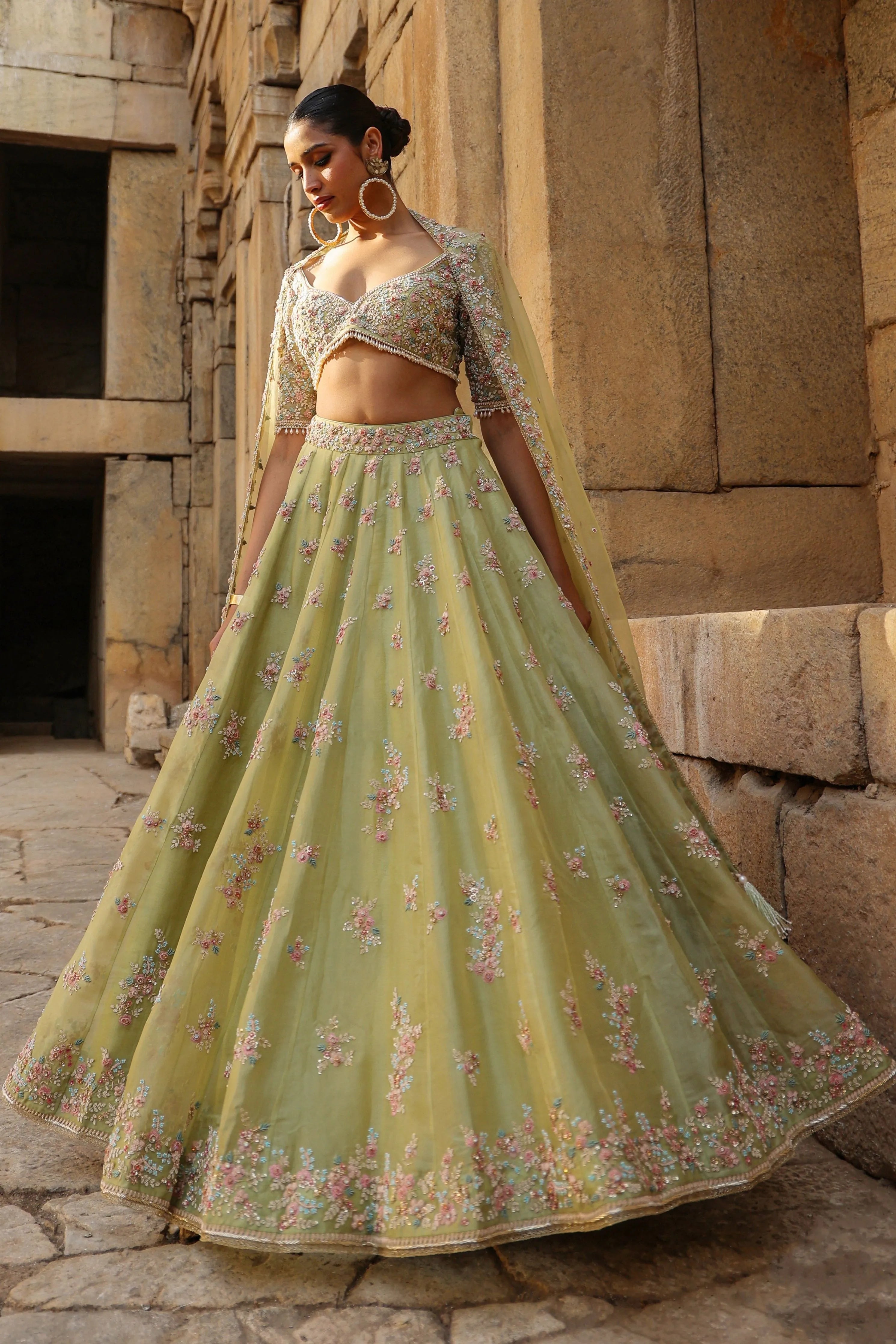 Vaayu Green Multicolor Phool Lehenga Set
