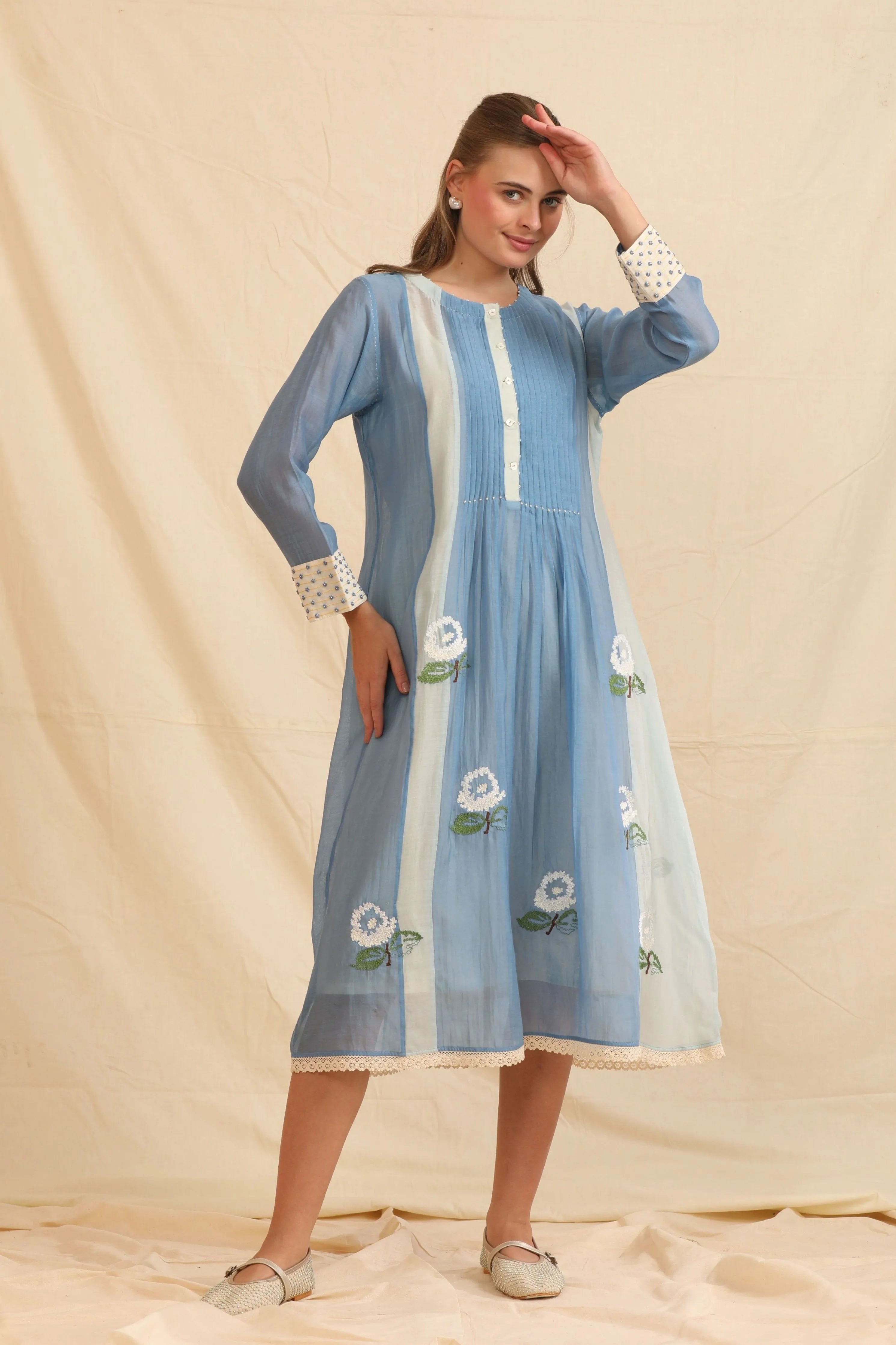 Blue Hand Woven Cotton Silk Dress