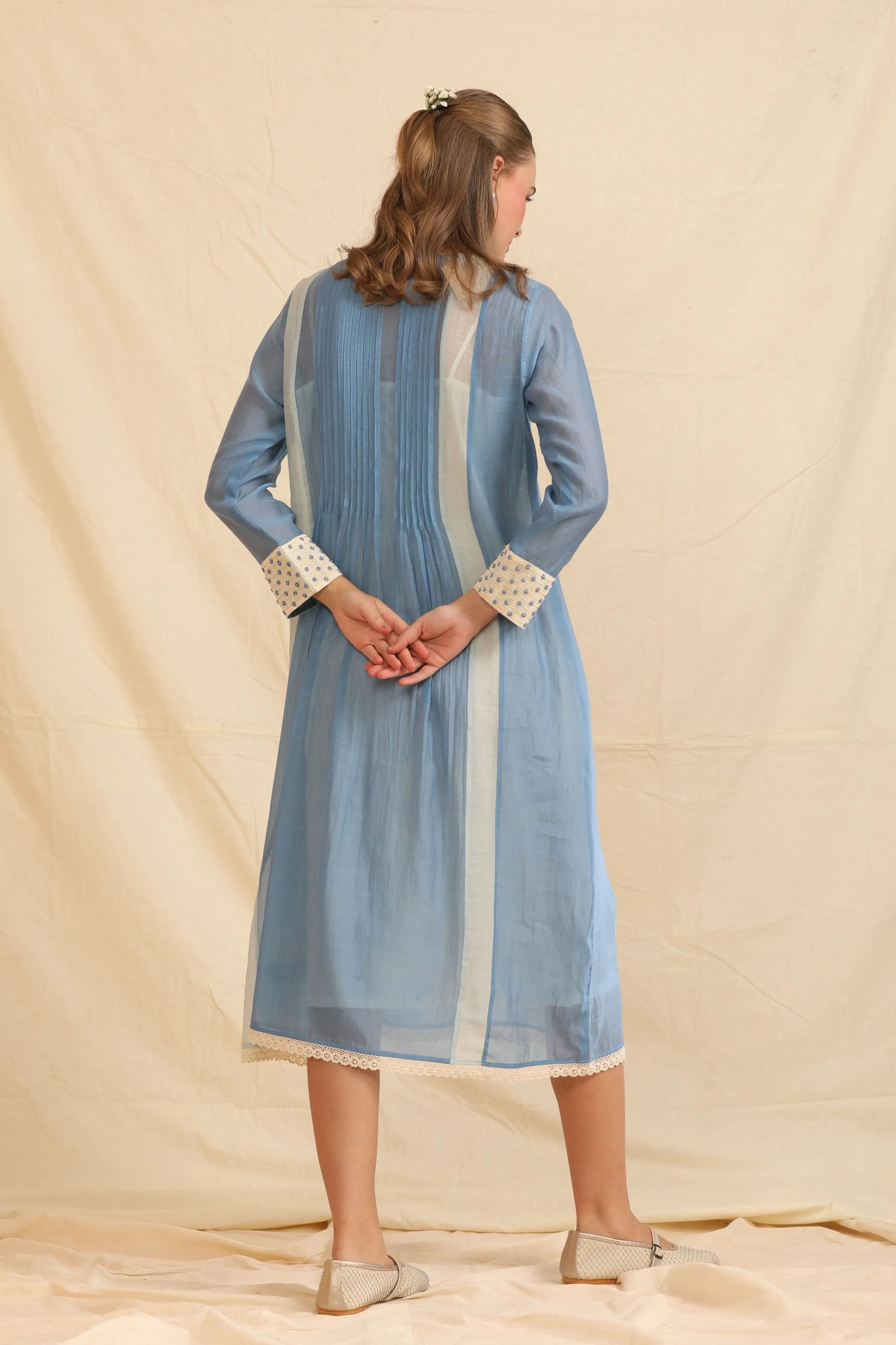 Blue Hand Woven Cotton Silk Dress