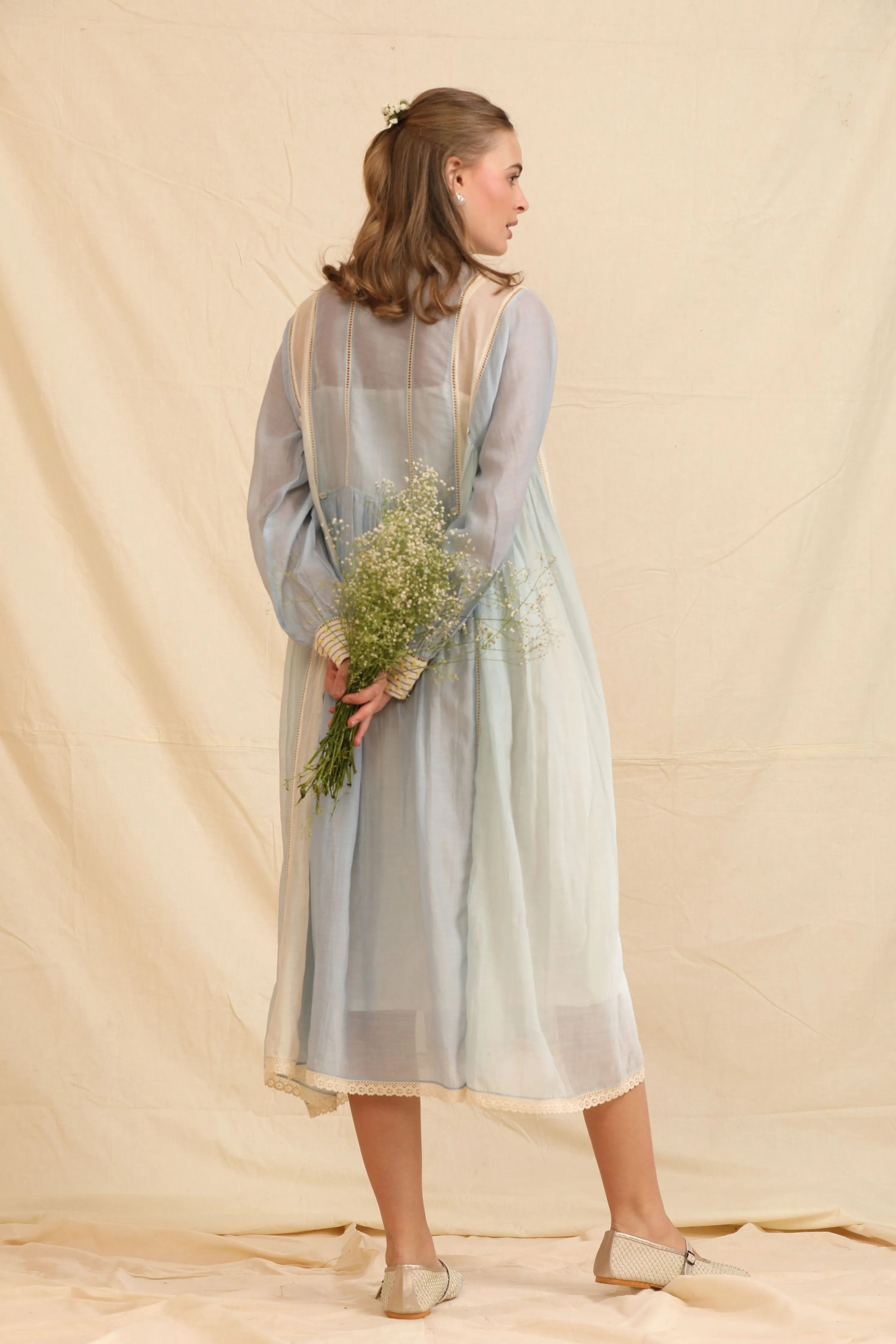 Blue & White Cotton Silk Dress