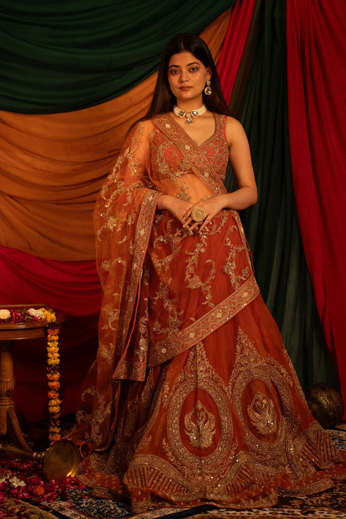 Kumkumi Kesariya Lehenga Set
