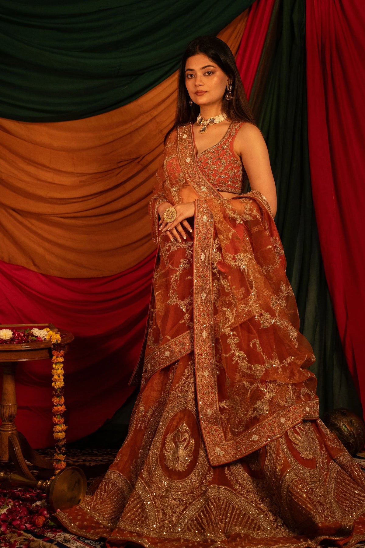 Kumkumi Kesariya Lehenga Set