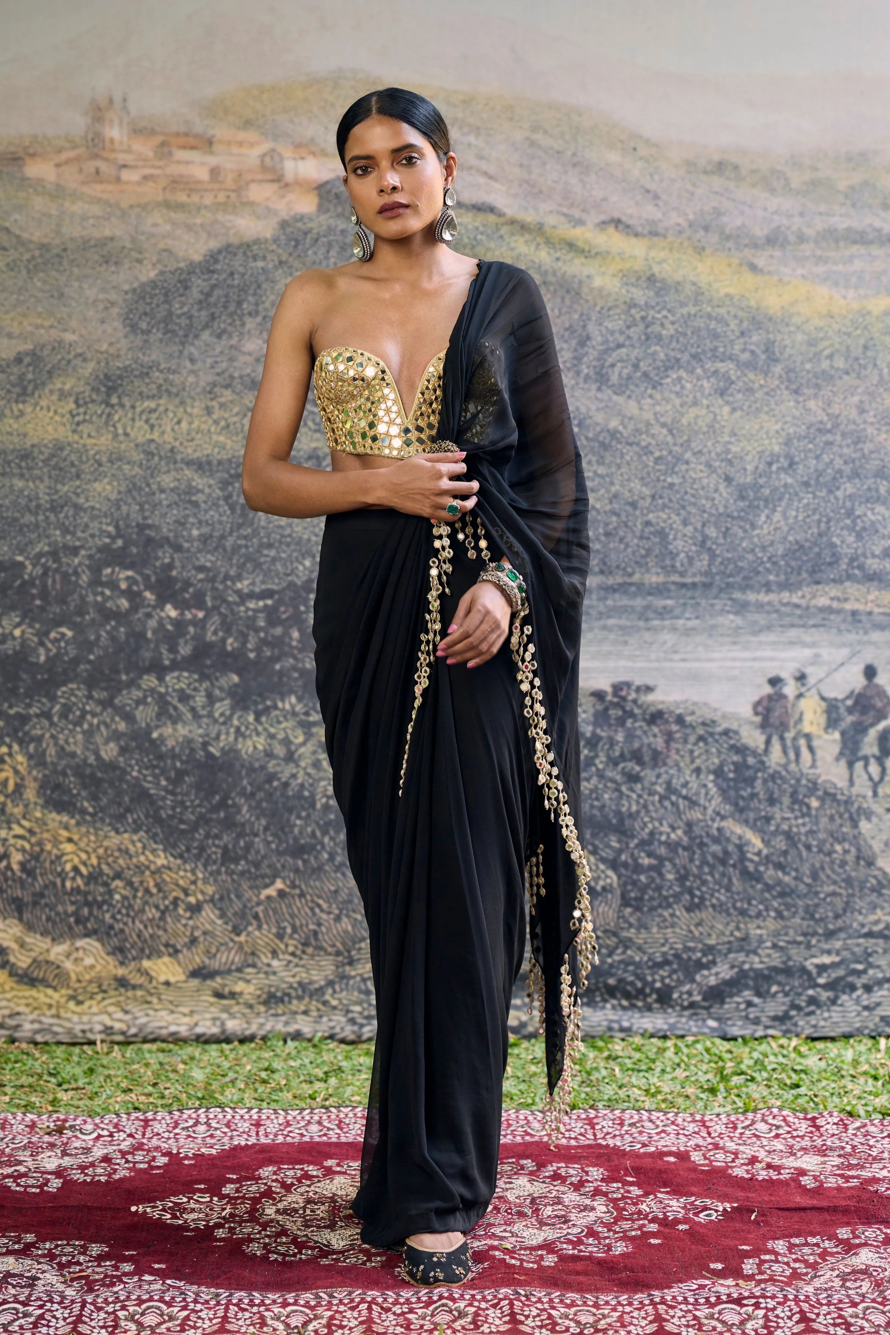 Shyama Mirror Pre-Draped Saree Set