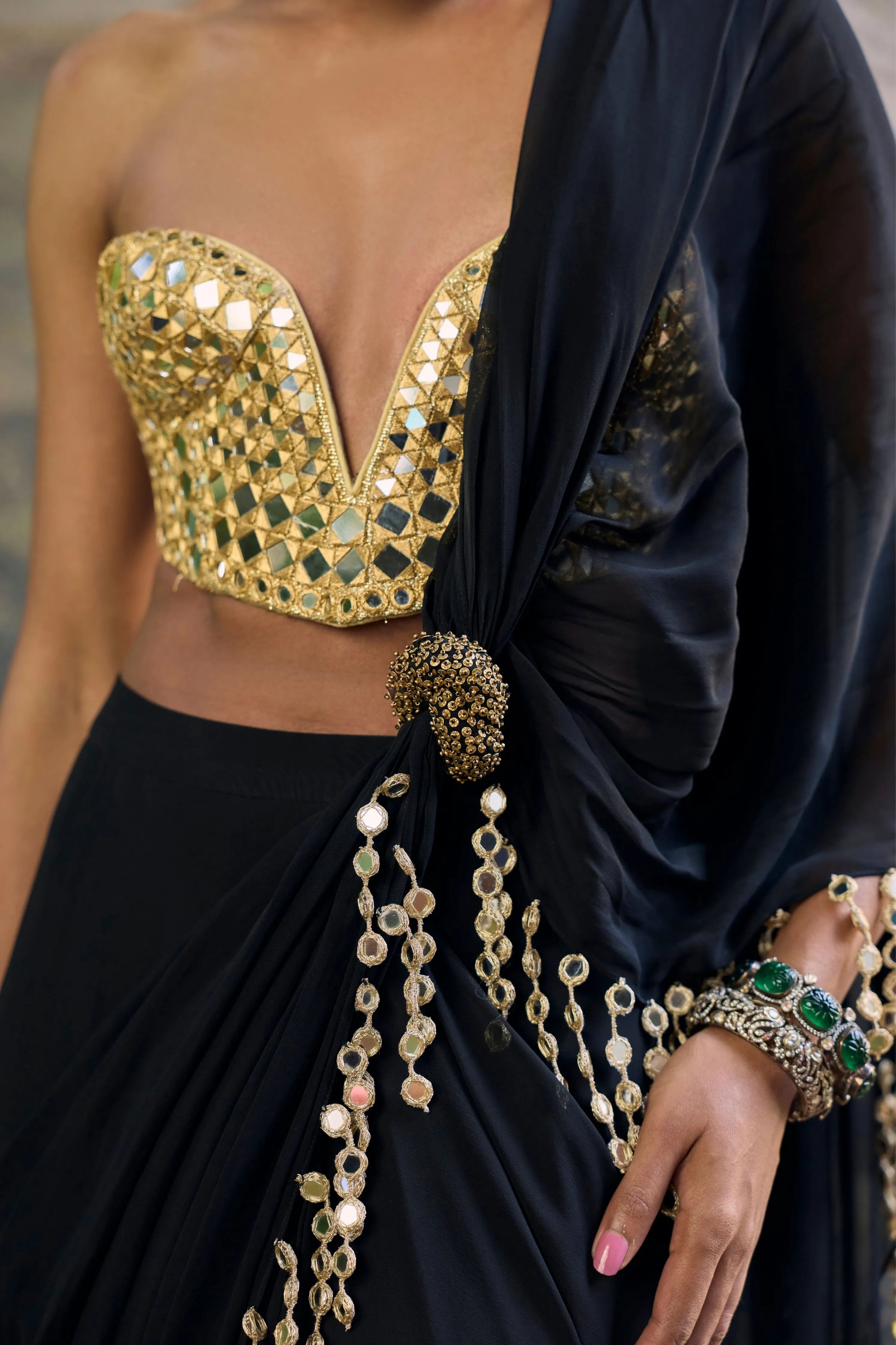 Shyama Mirror Pre-Draped Saree Set