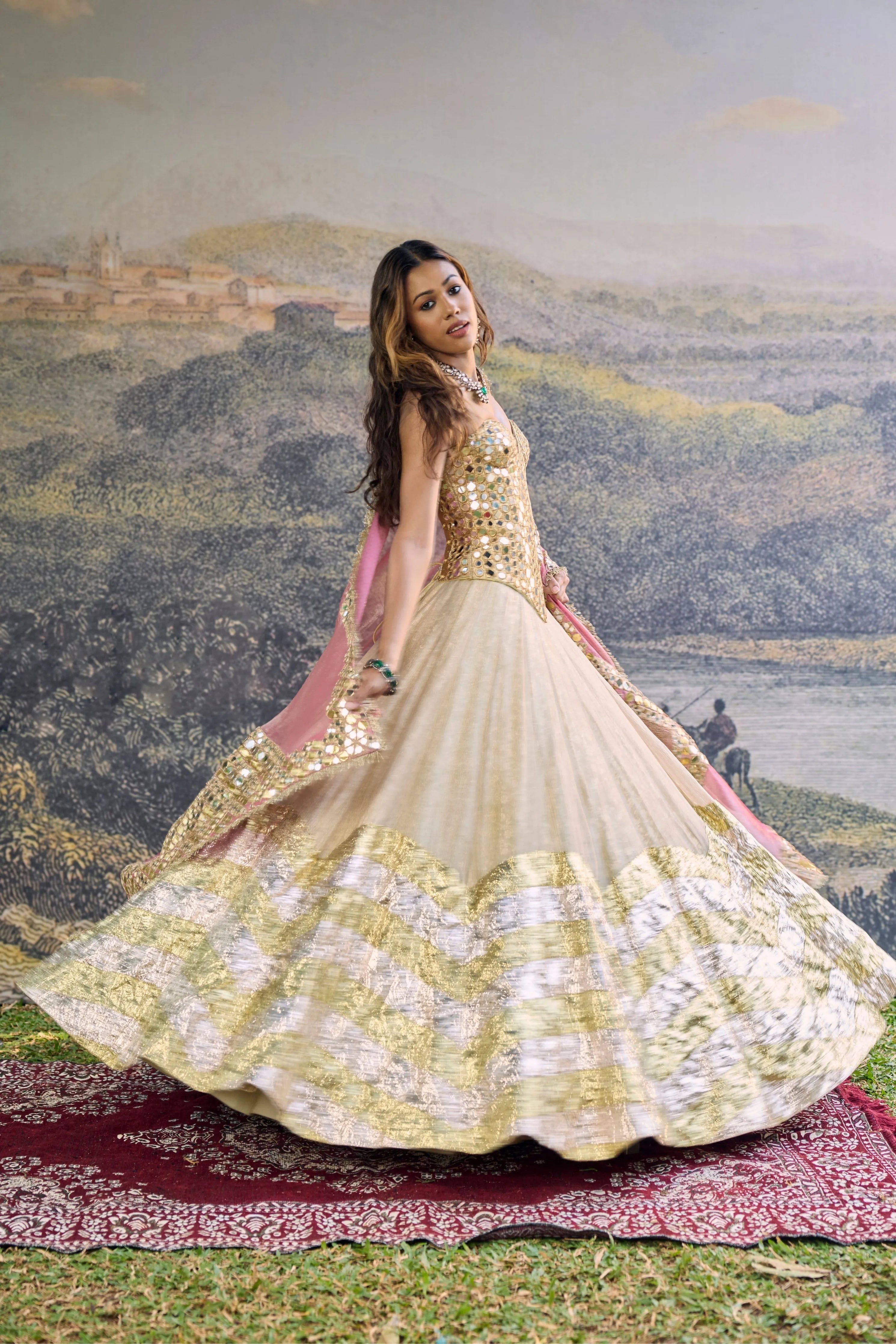Sunehri Roshan Mirror Lehenga Set