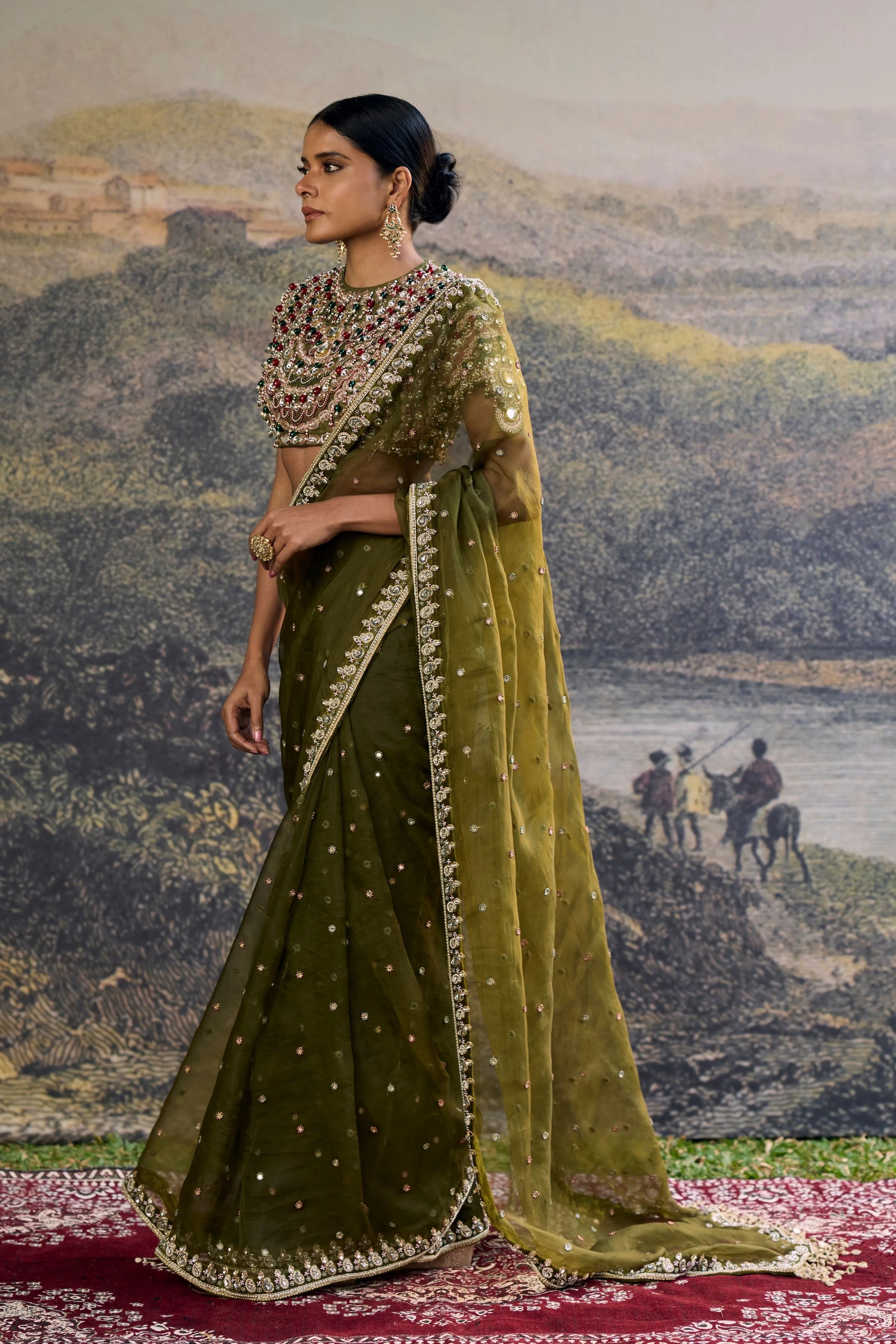 Zoya Jewel Organza Saree Set