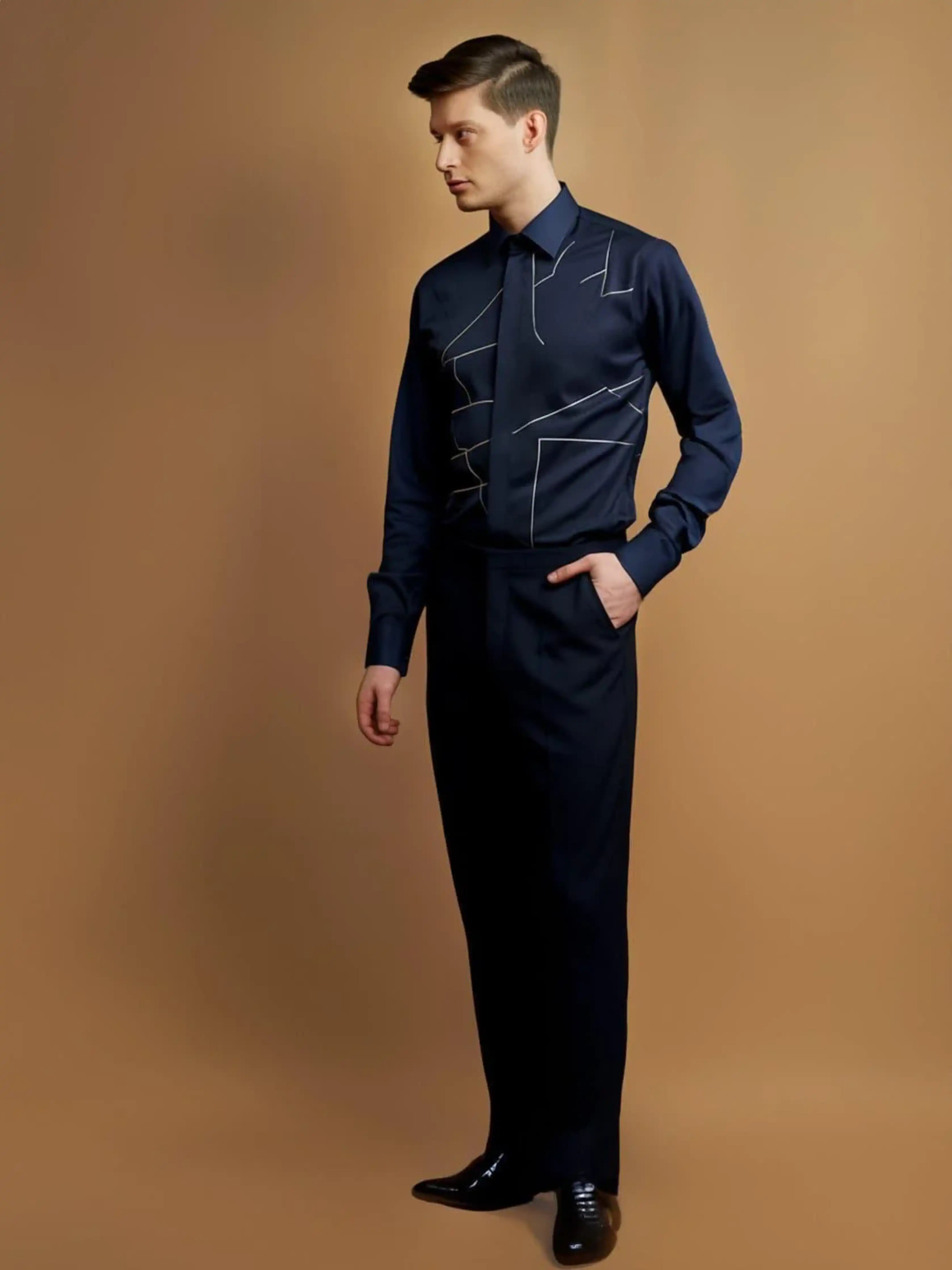 Embroidered Party Wear Navy Shirt