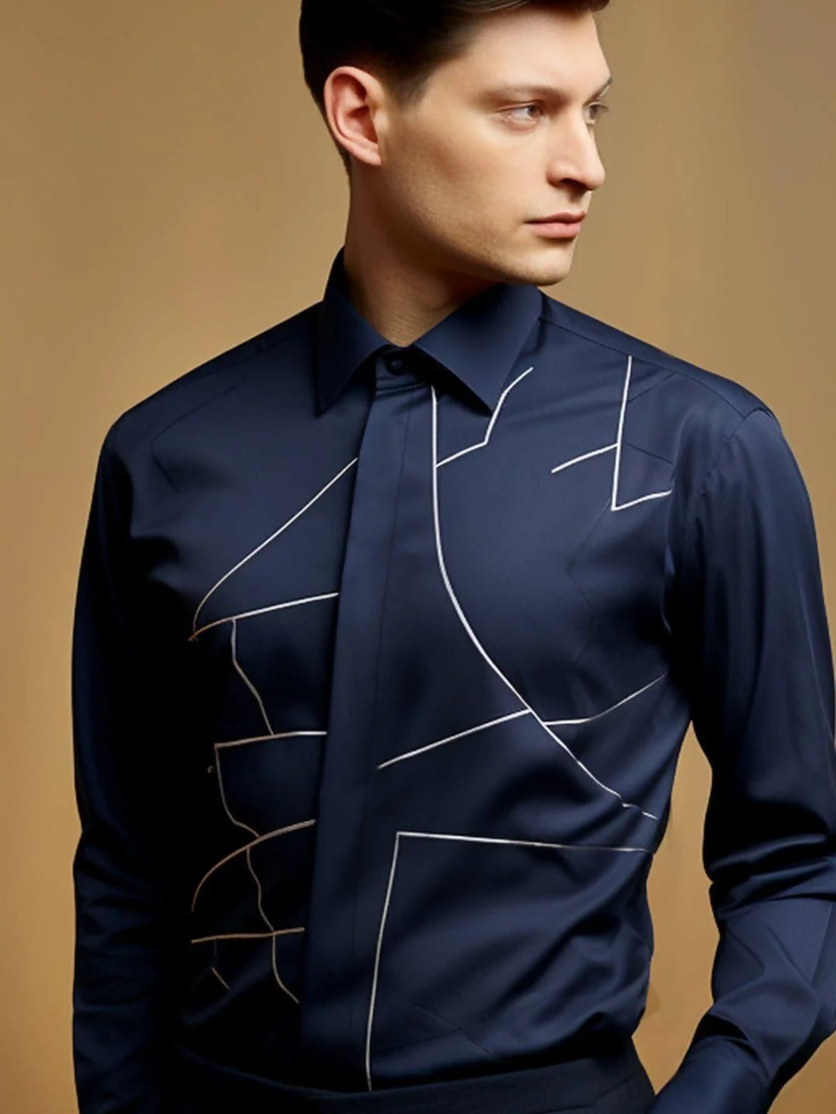 Embroidered Party Wear Navy Shirt