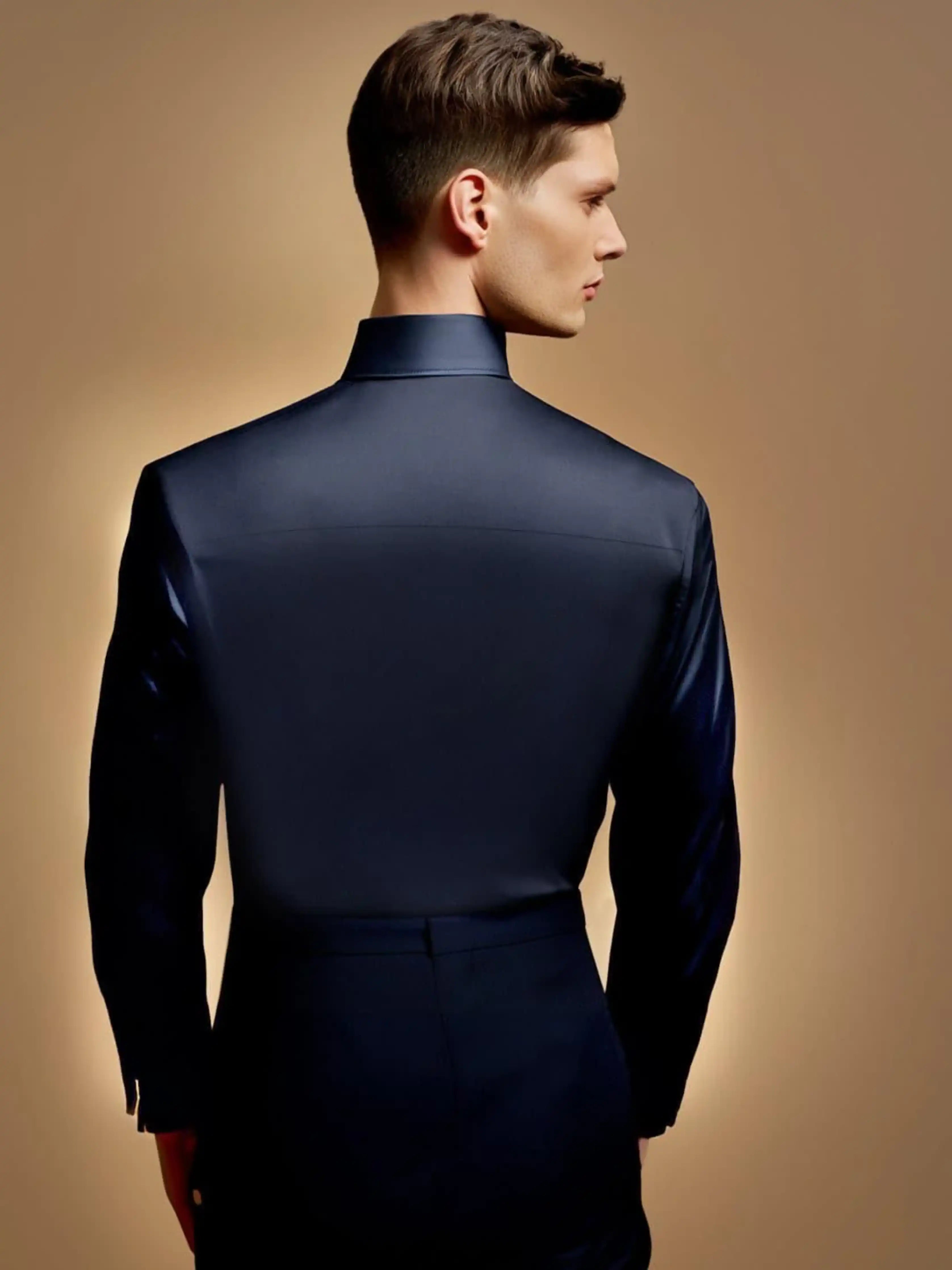 Embroidered Party Wear Navy Shirt