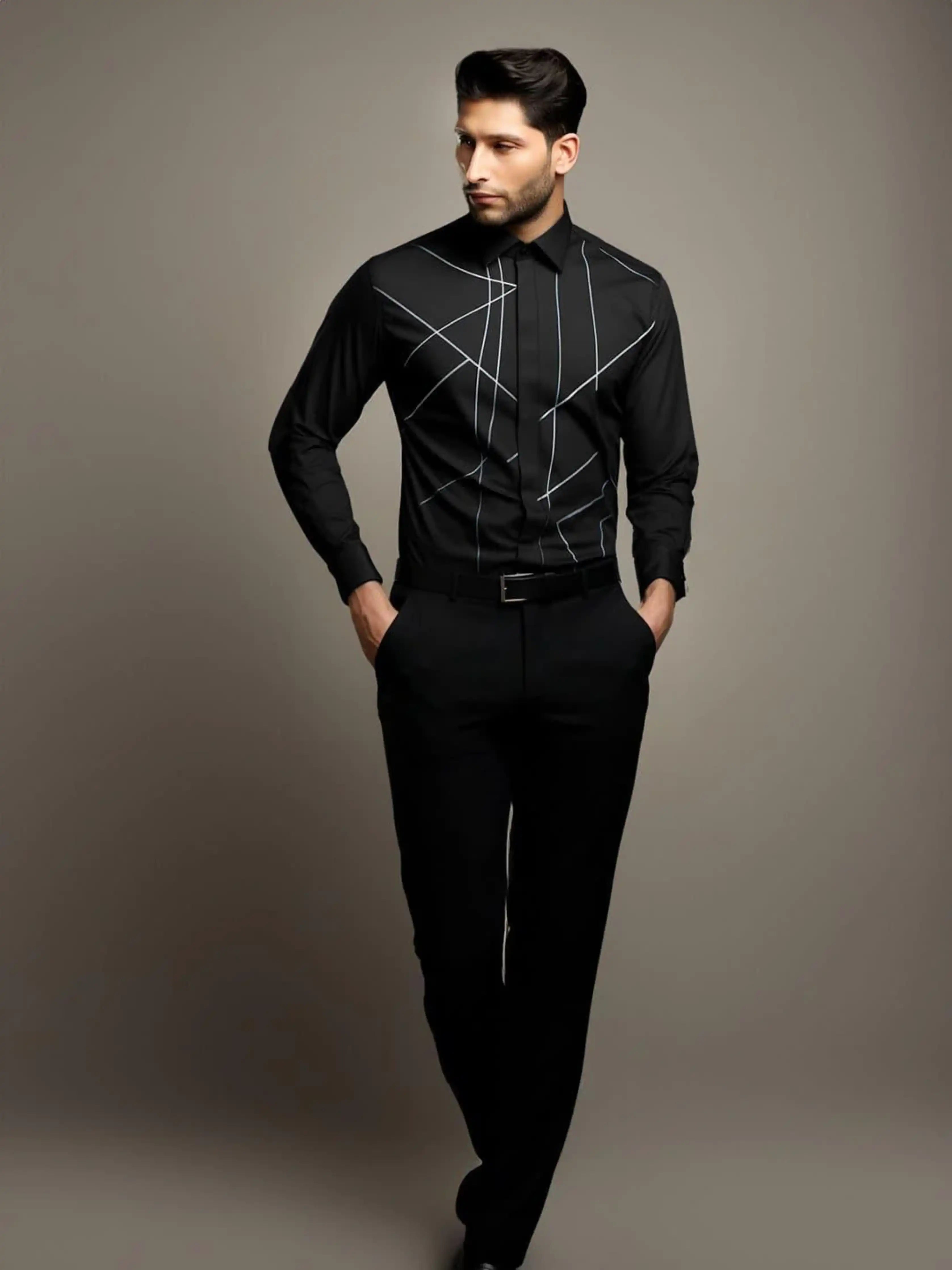 Embellished Party Wear Black Shirt