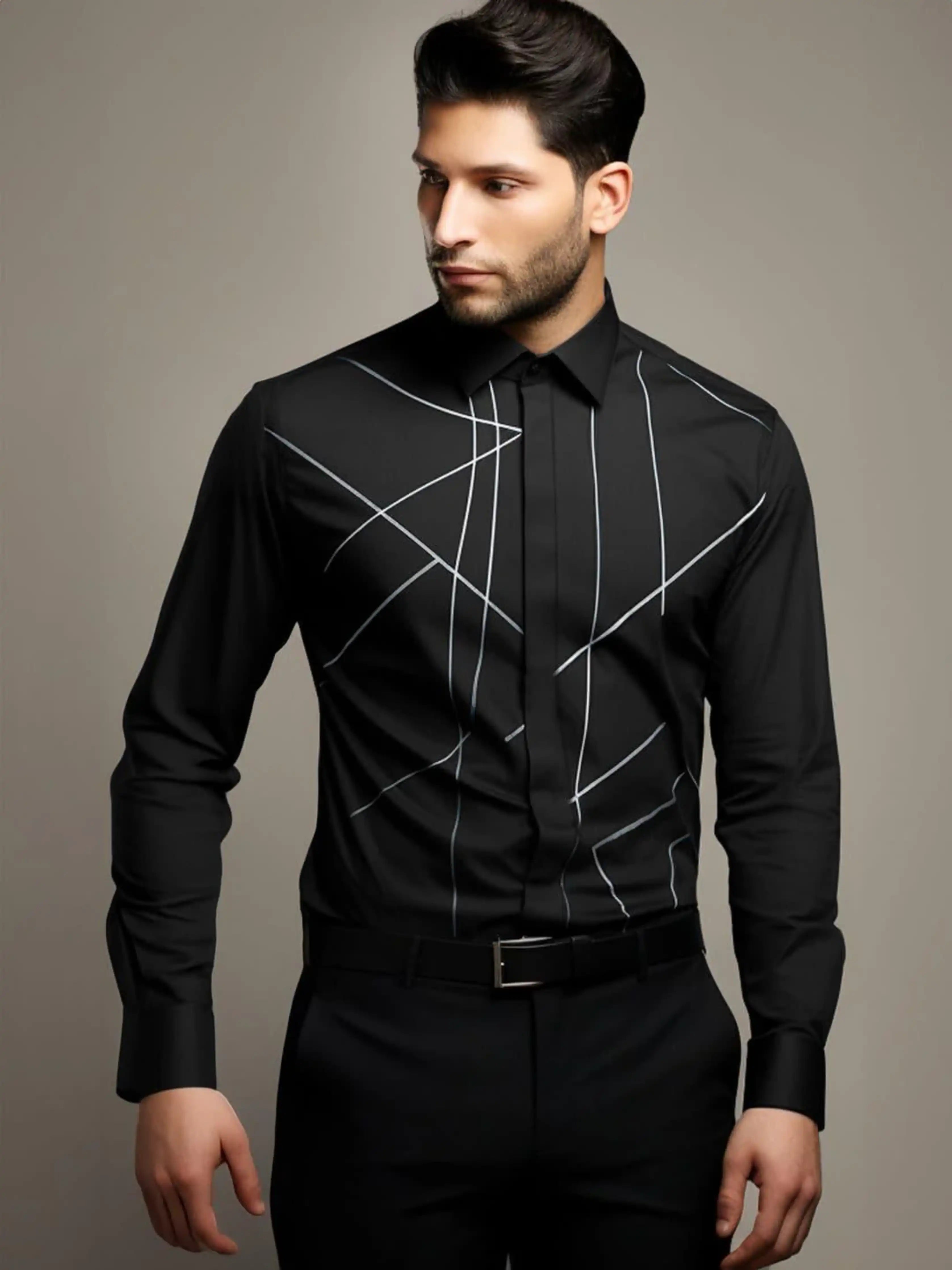 Embellished Party Wear Black Shirt