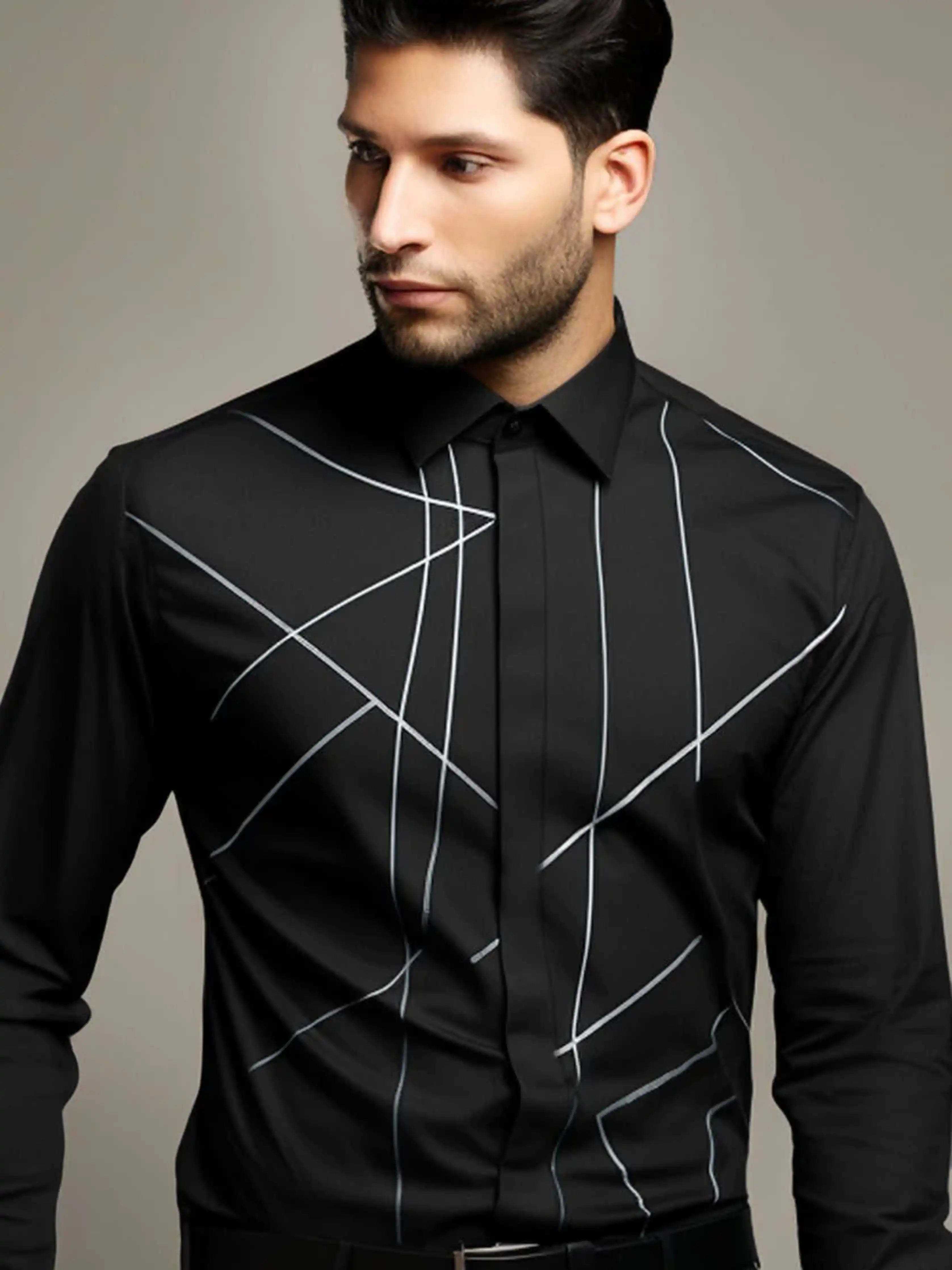 Embellished Party Wear Black Shirt