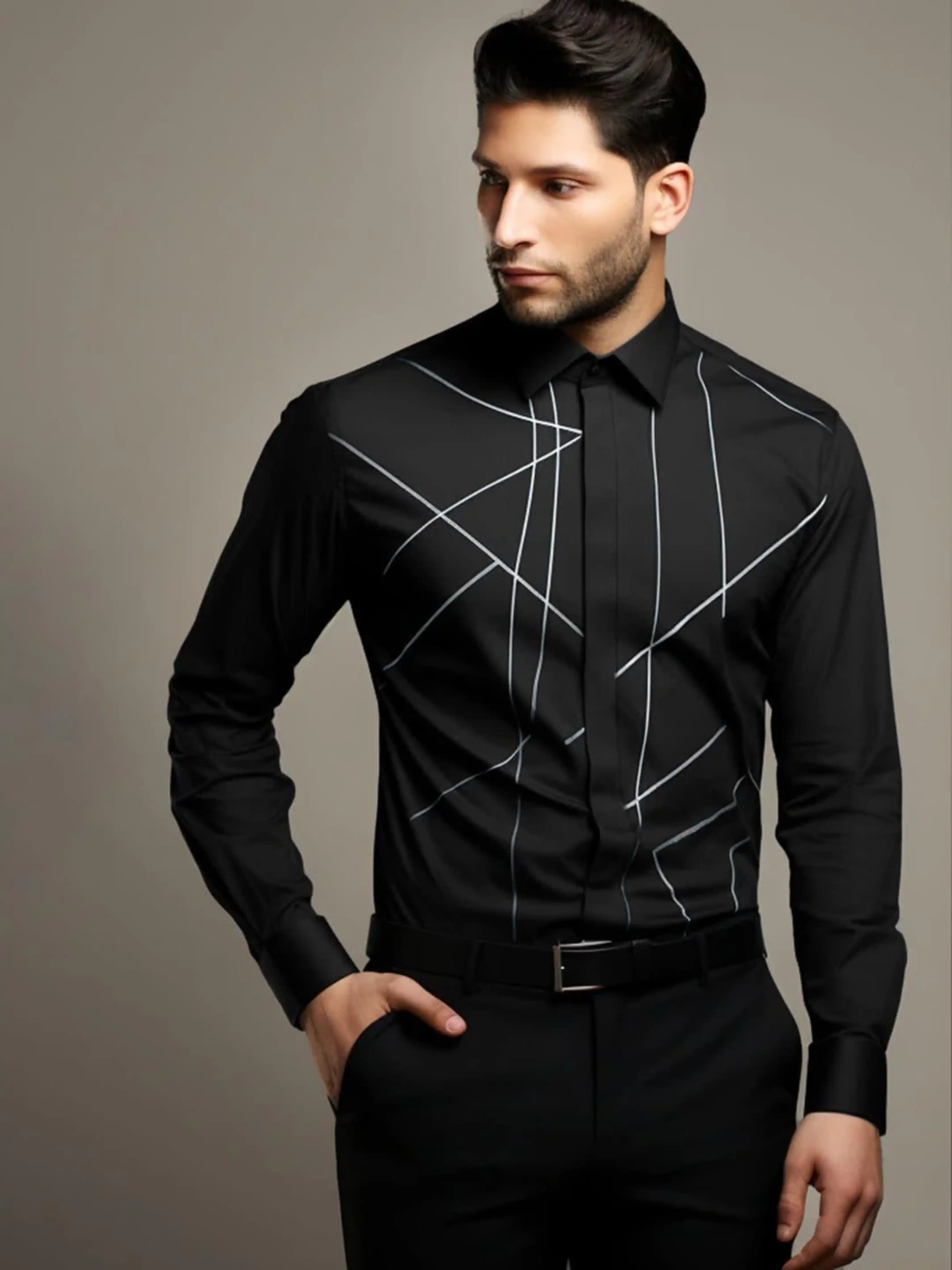 Embellished Party Wear Black Shirt