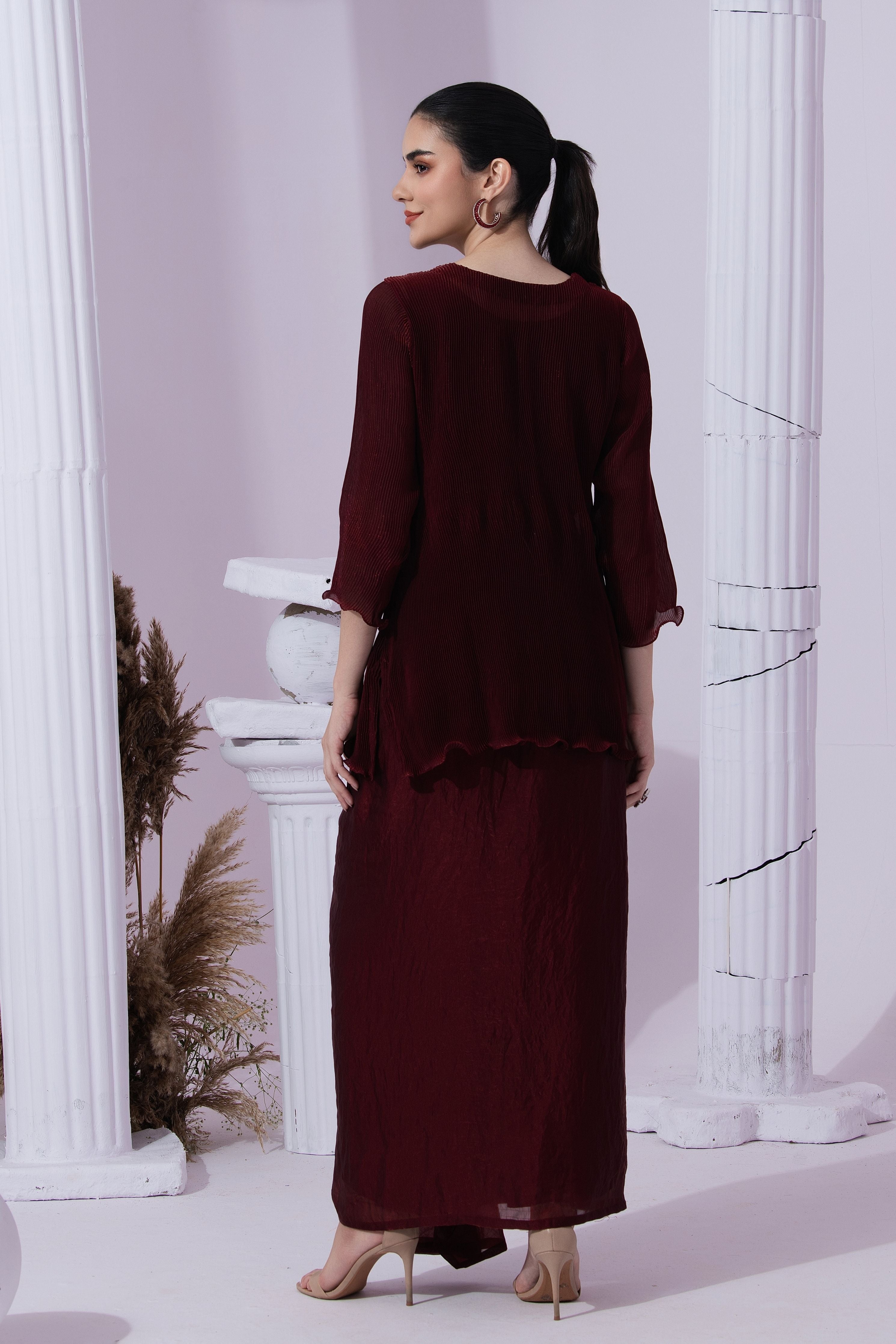 Metalic Wine Red Kurta Dhoti Set
