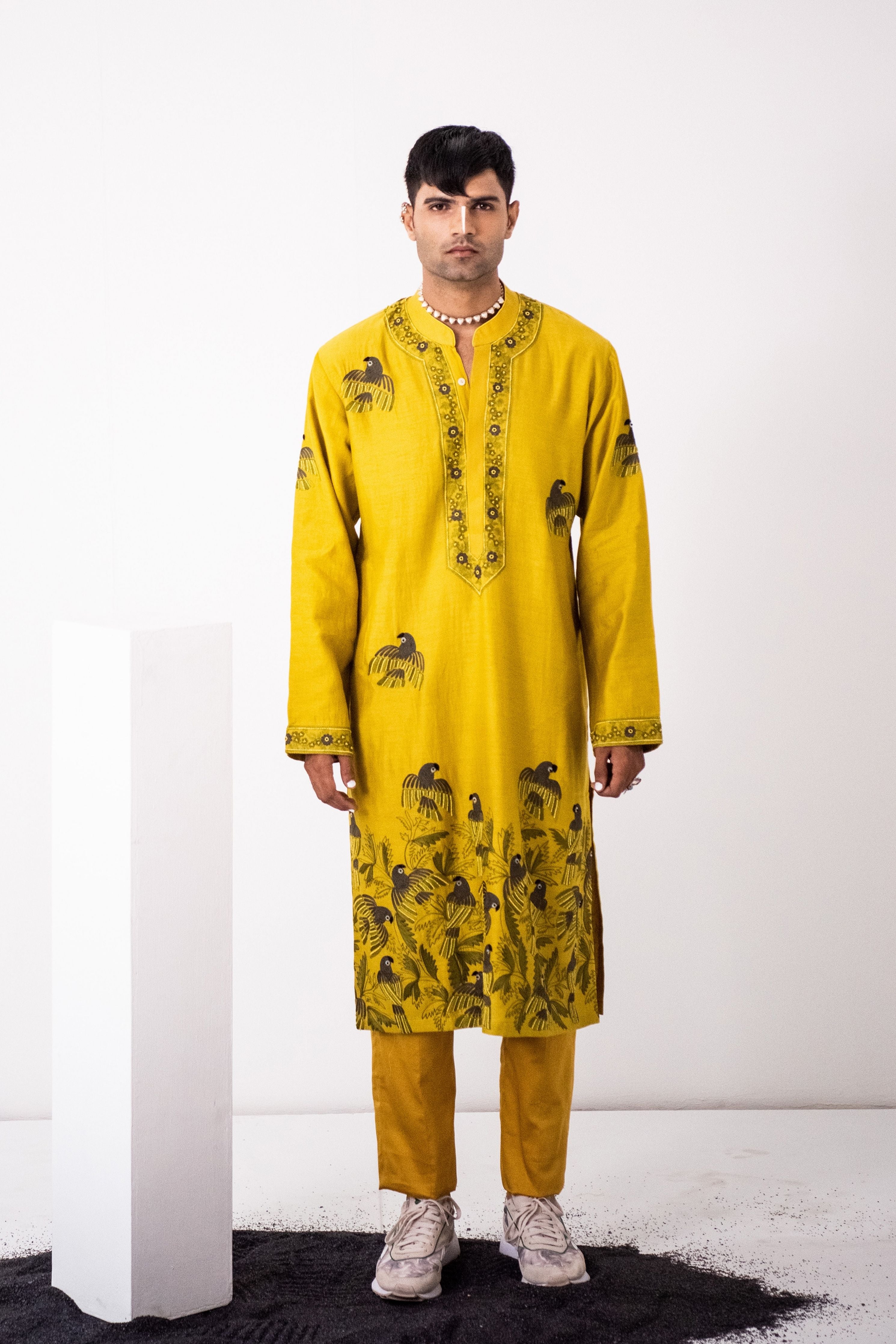 Rohit Saraf In Mustard Flock Parrot Kurta Set