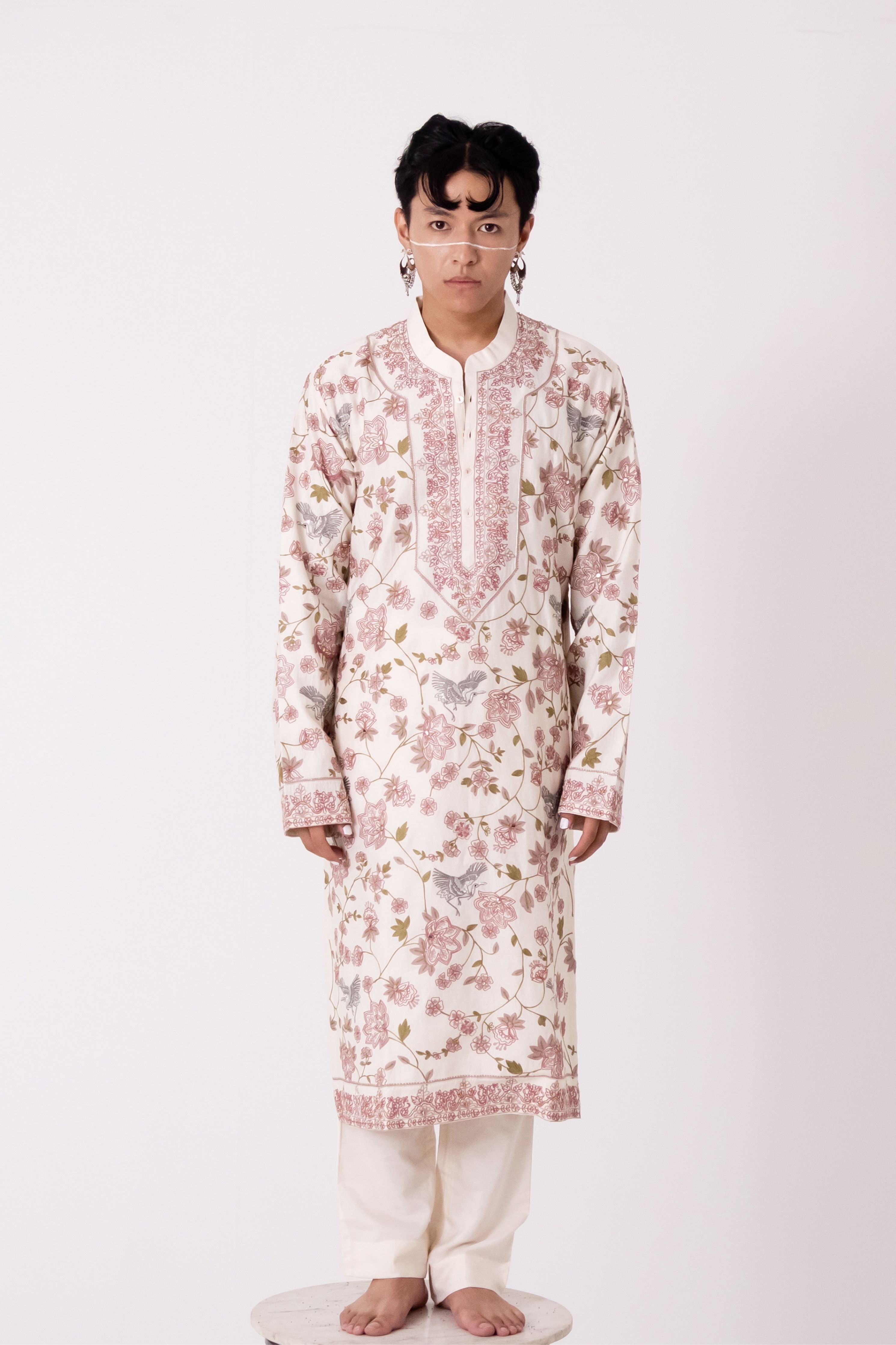 Ivory Flying Crane Kurta Set