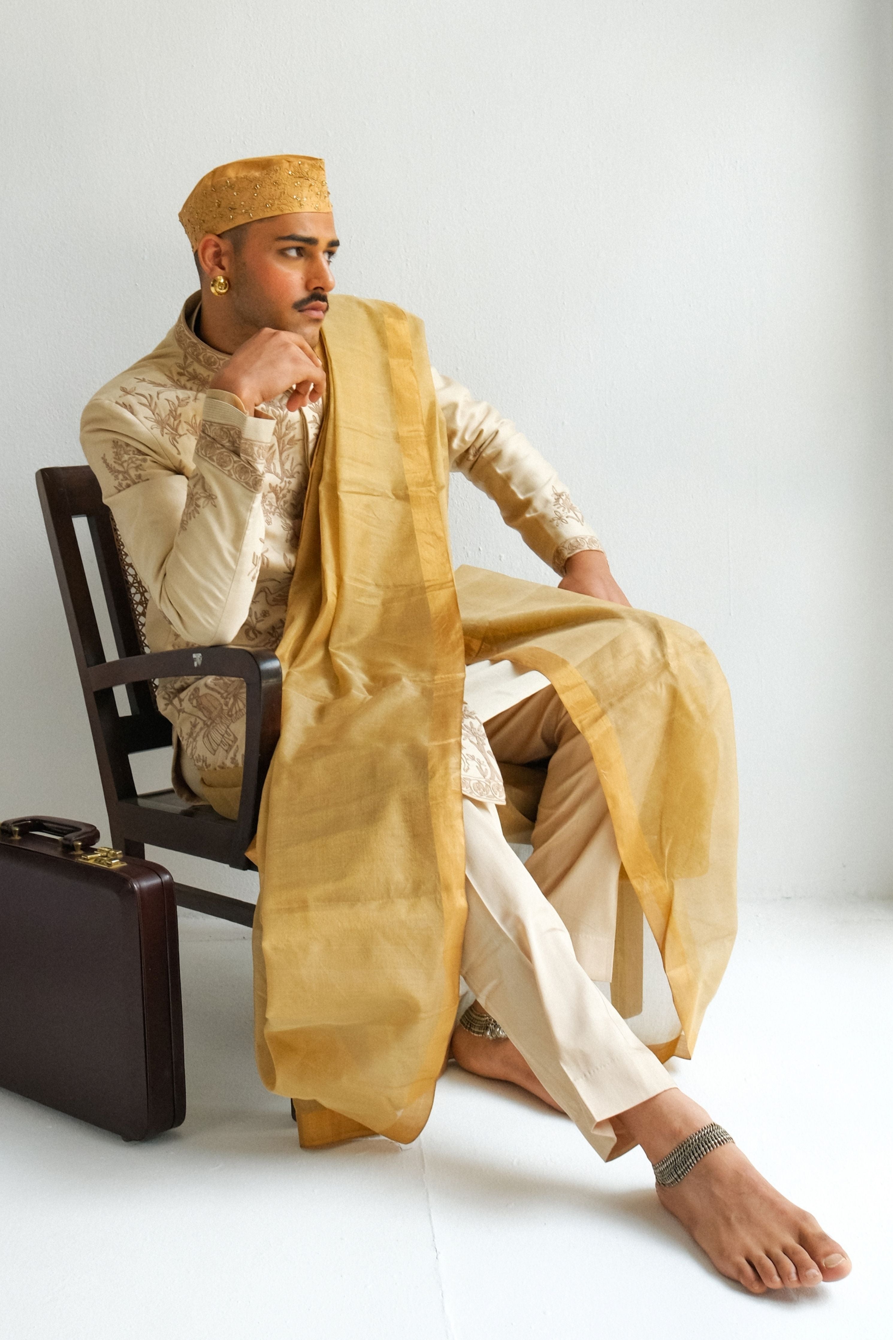 Kaaravaan Beige Sherwani Set