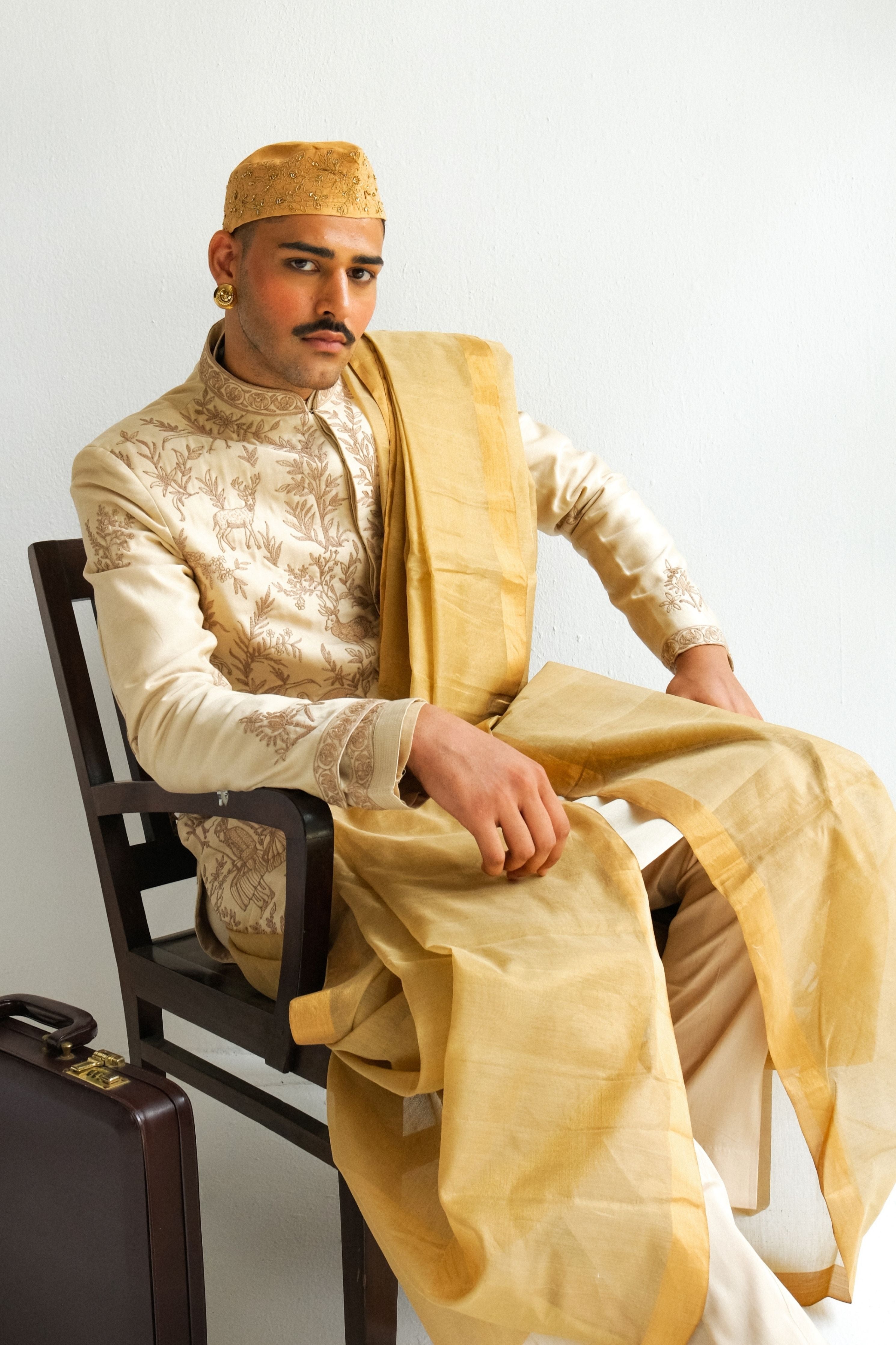 Kaaravaan Beige Sherwani Set
