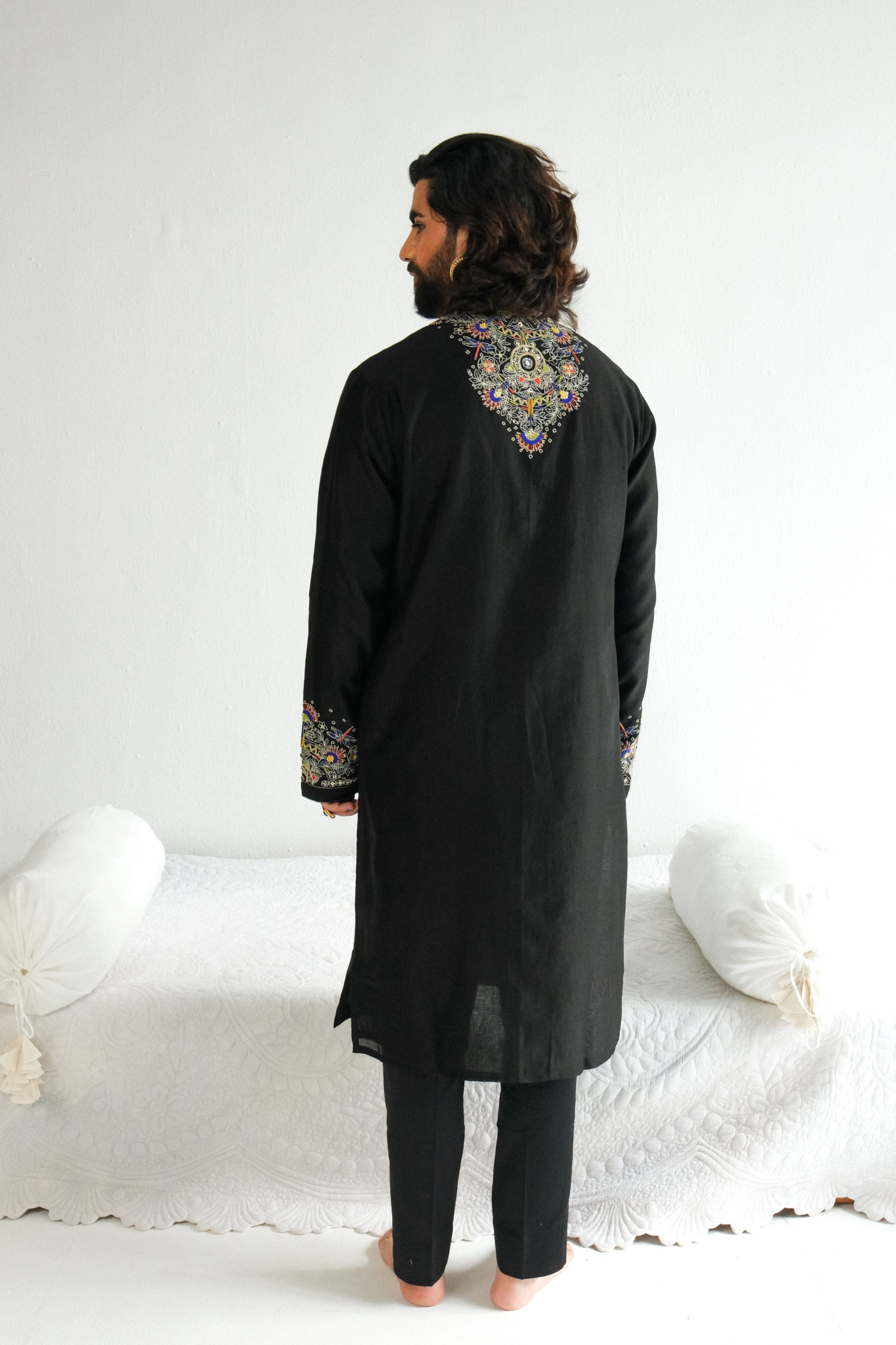 Black Chanderi Kurta Set