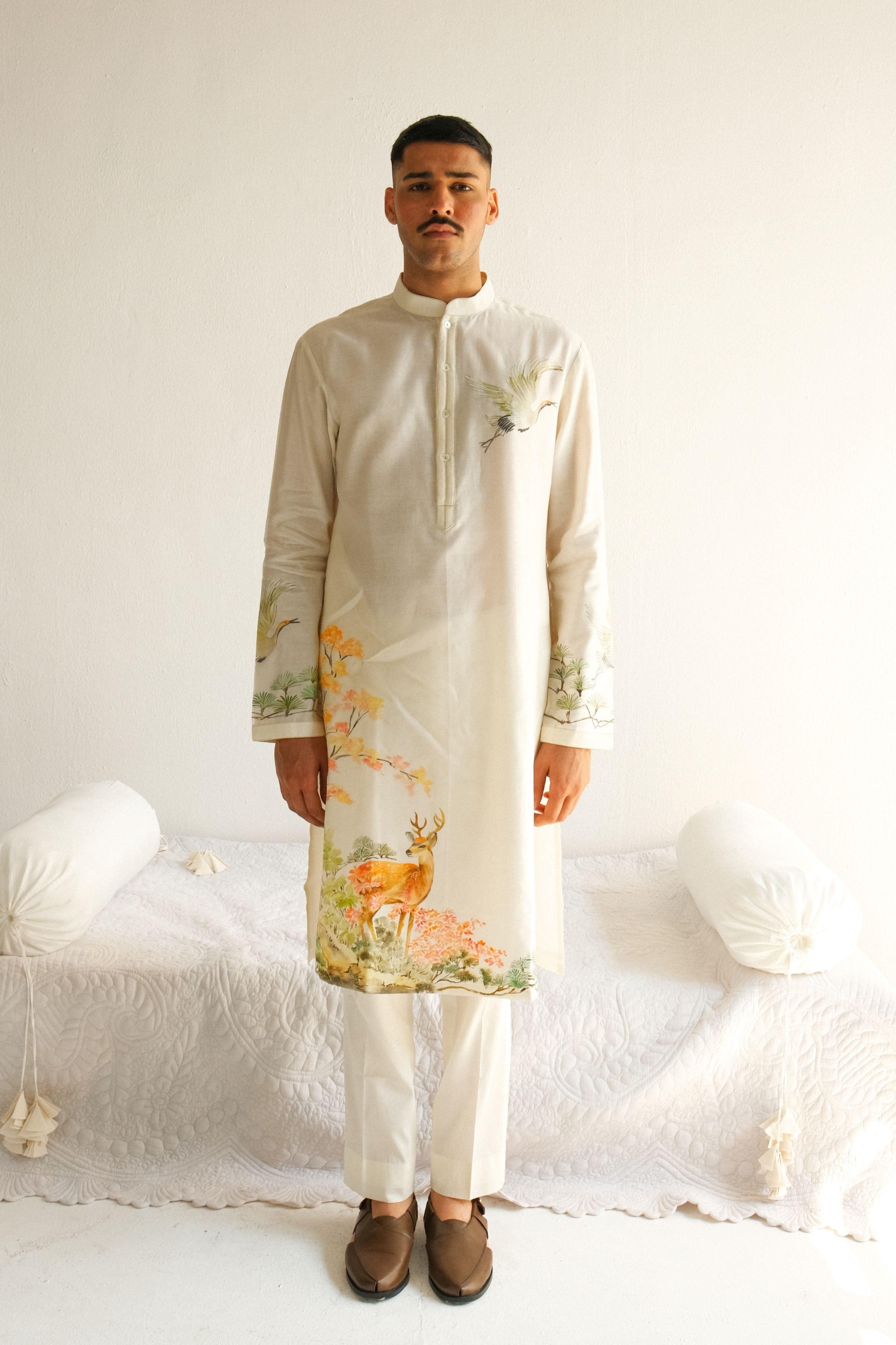 Chanderi Kurta Set In Ivory