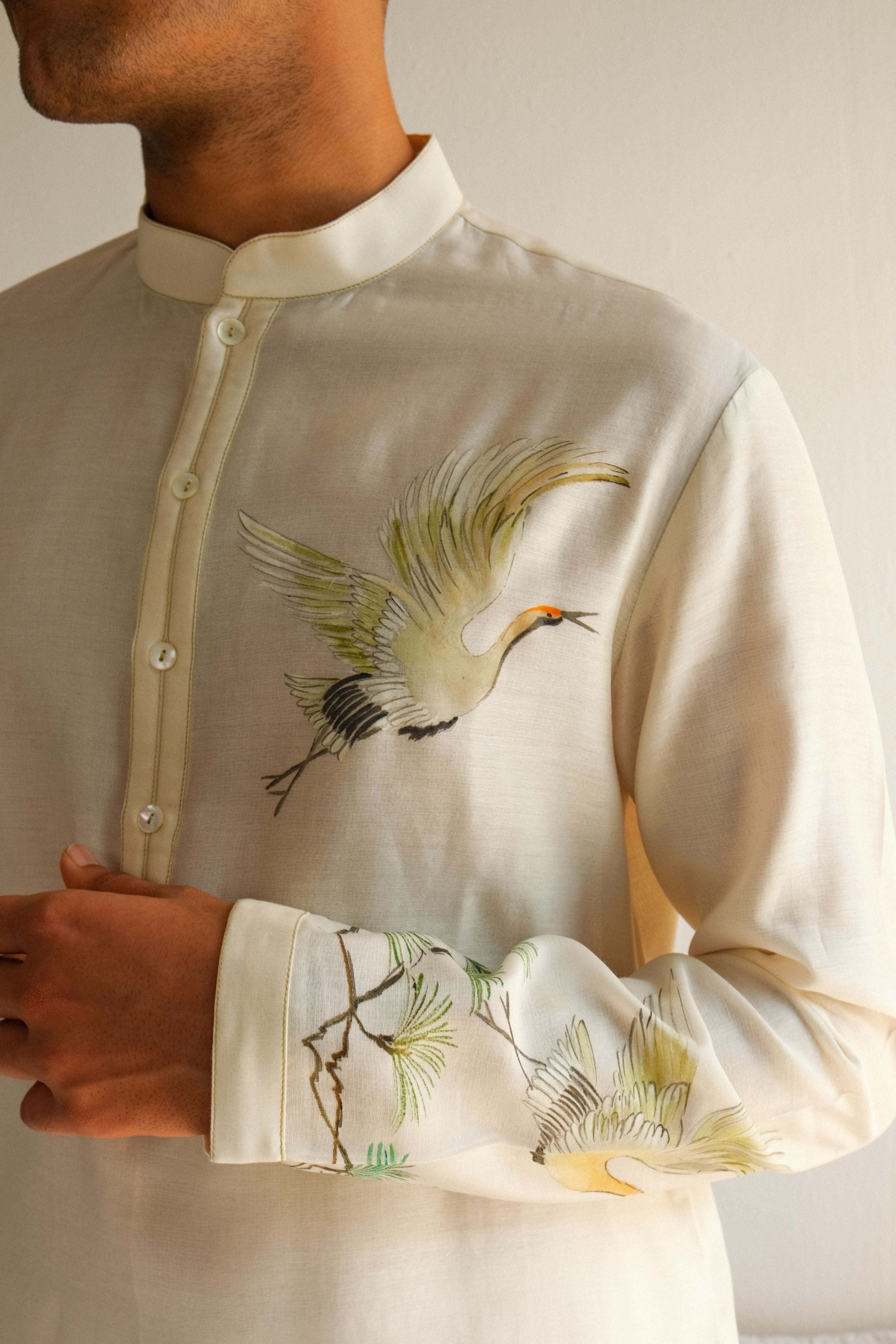 Chanderi Kurta Musk Deer Set In Ivory