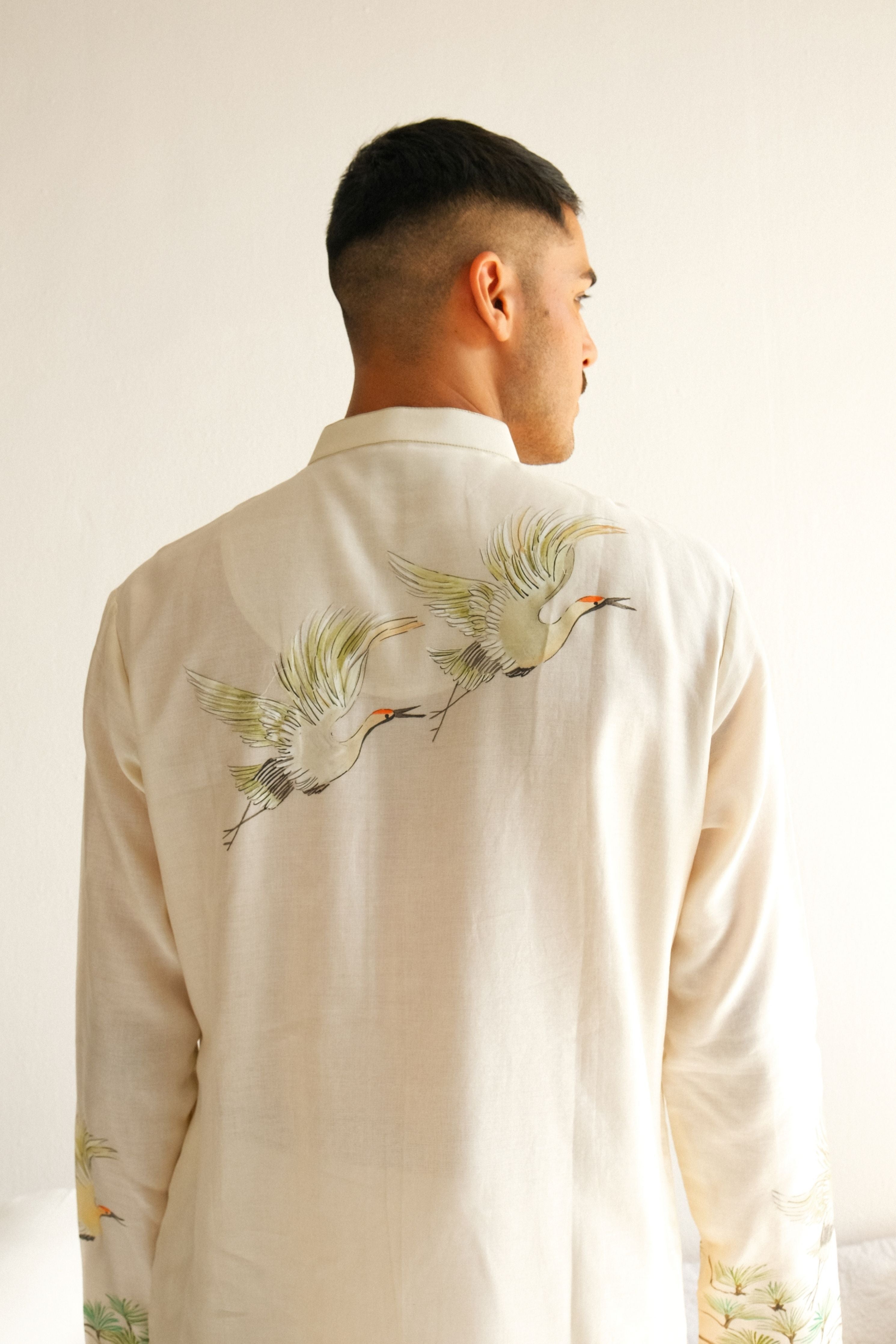 Chanderi Kurta Musk Deer Set In Ivory