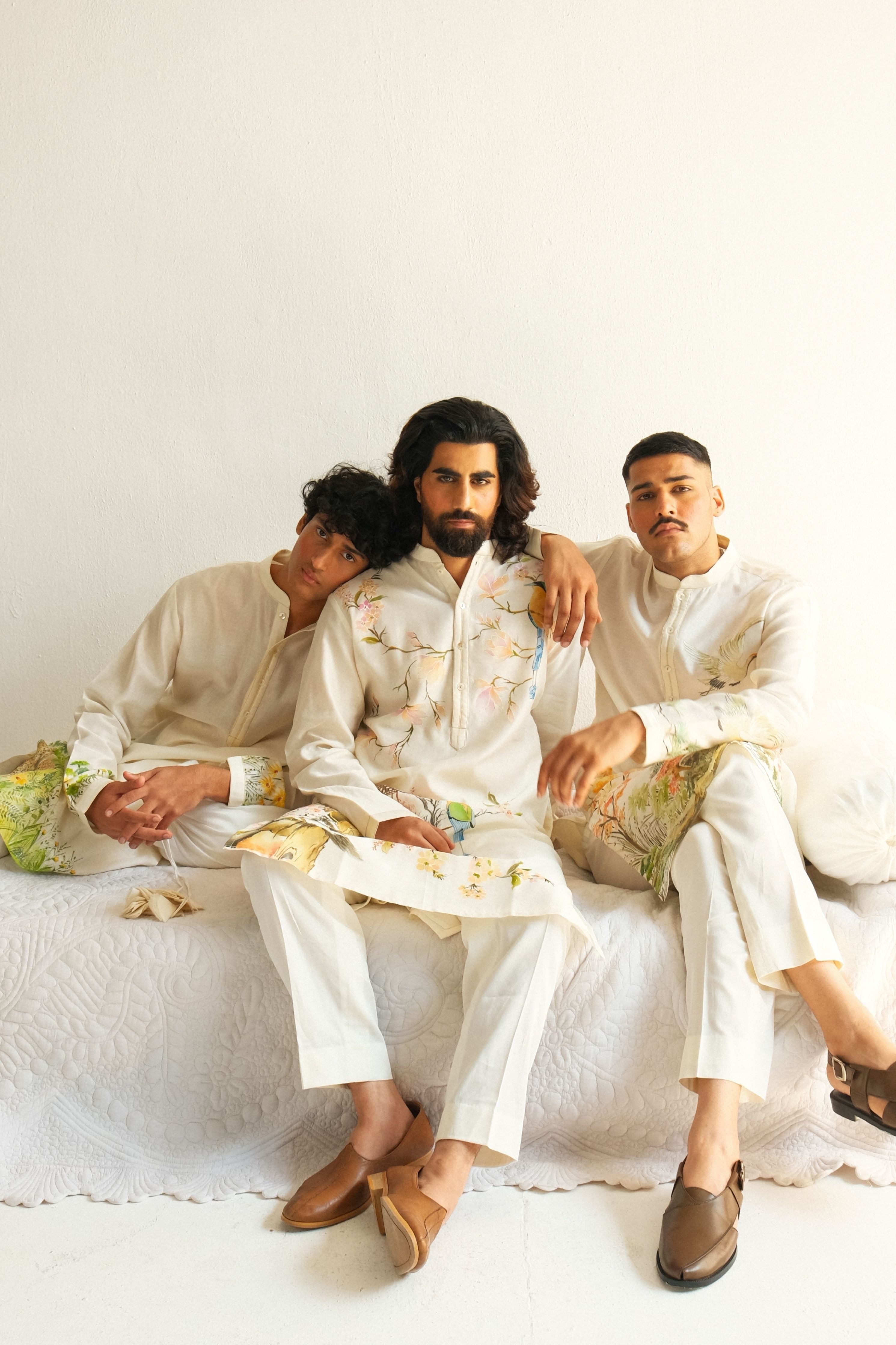 Chanderi Kurta Musk Deer Set In Ivory