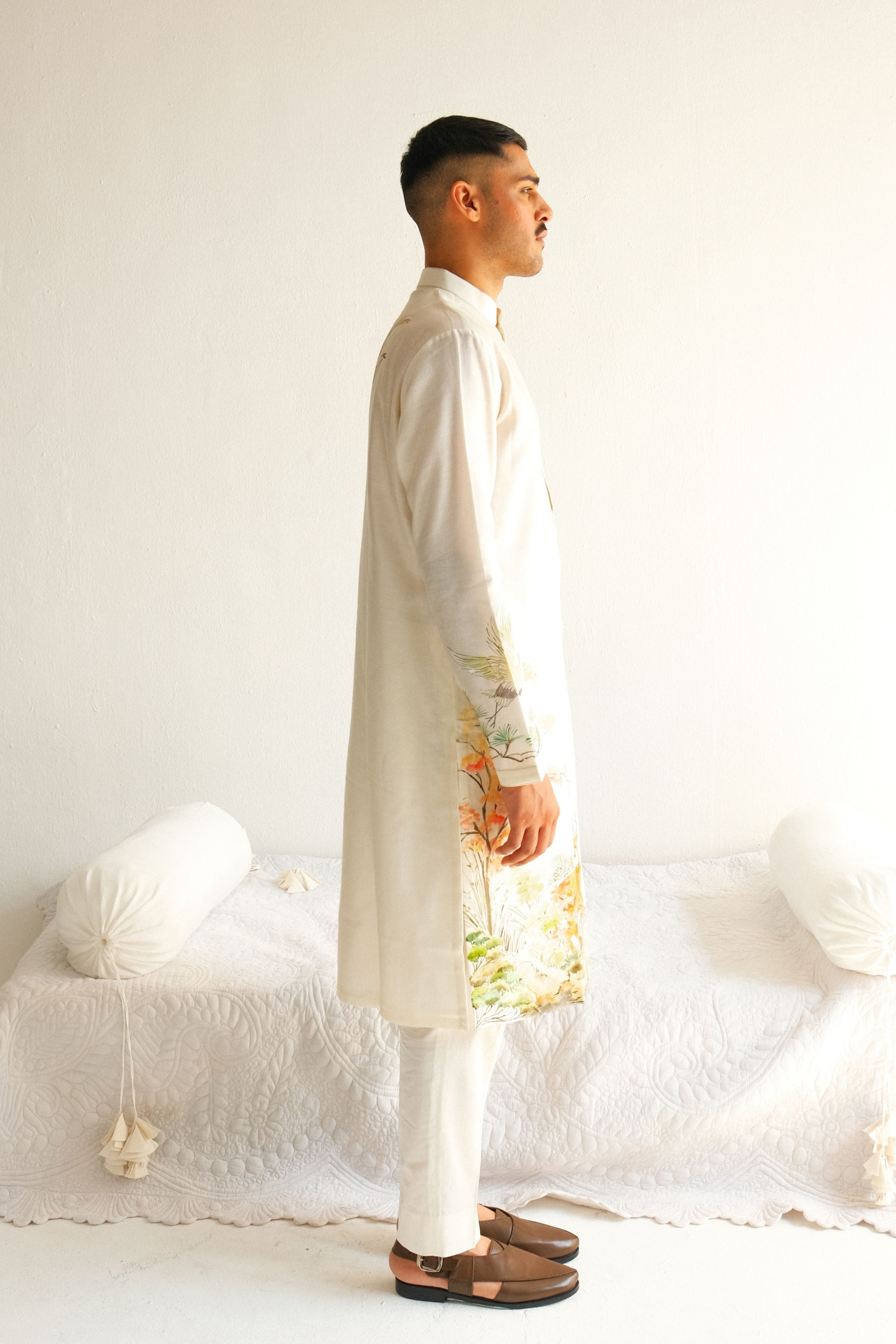 Chanderi Kurta Set In Ivory
