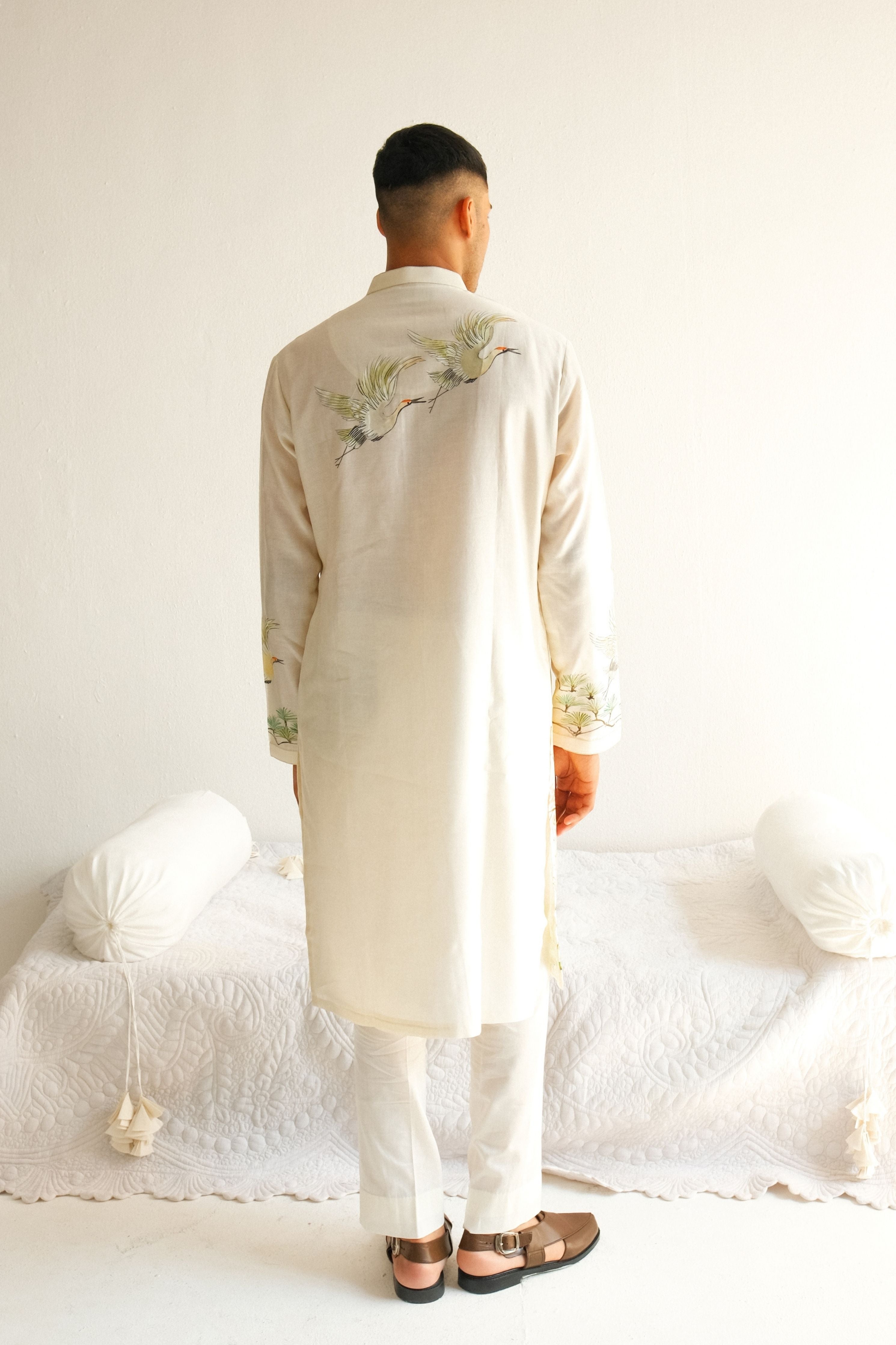 Chanderi Kurta Musk Deer Set In Ivory