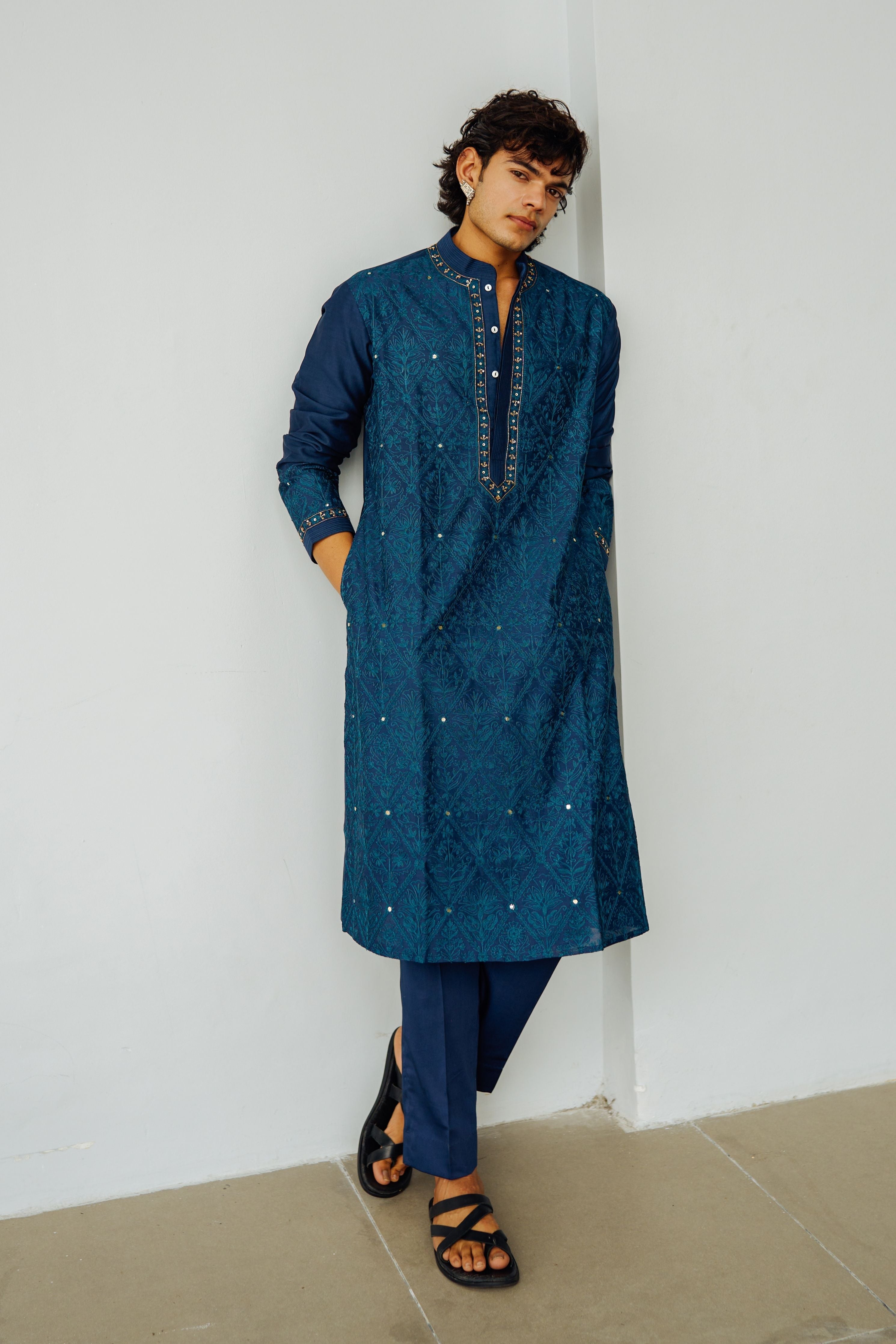 Ink Blue Diamond Ogee Kurta Set