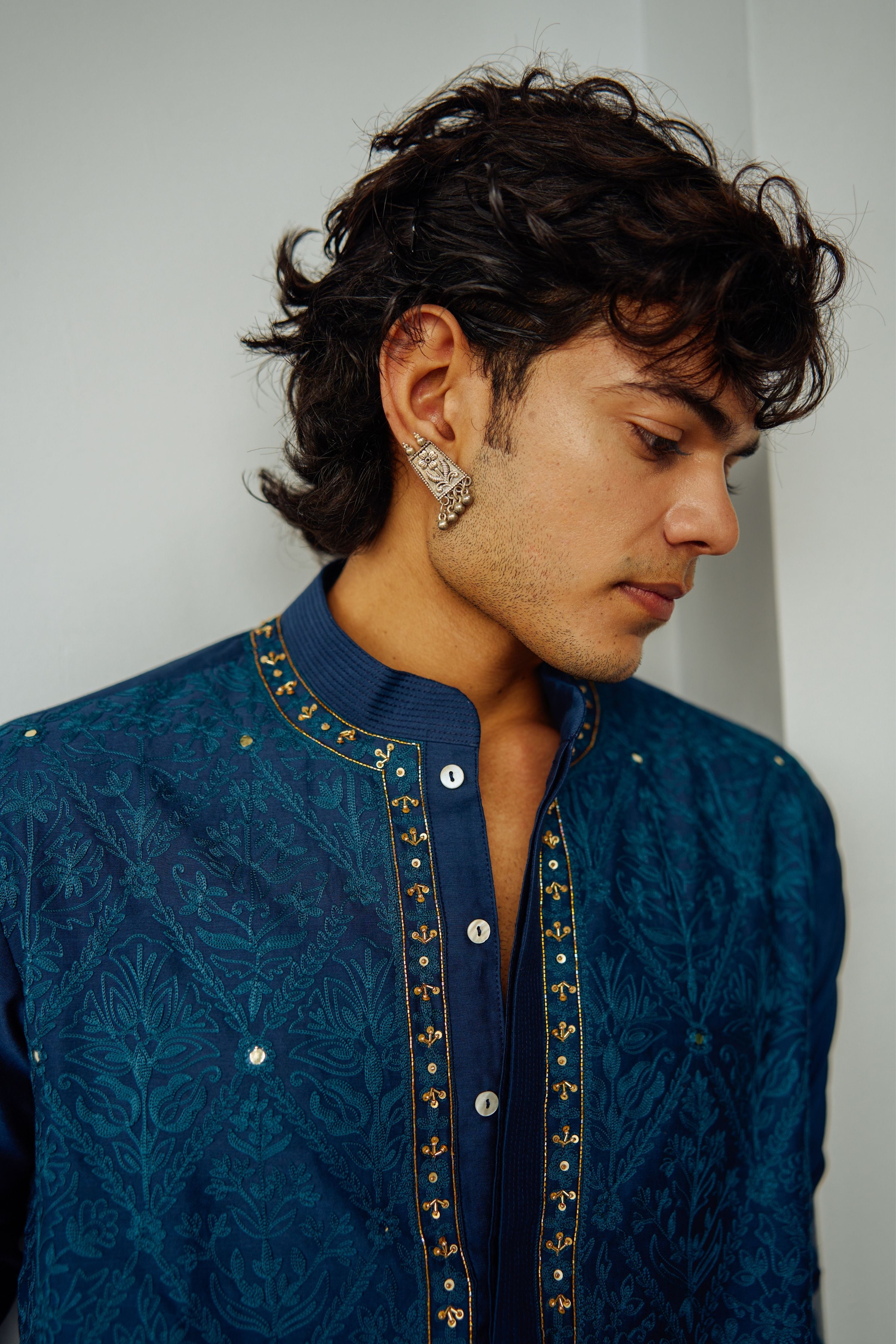 Ink Blue Diamond Ogee Kurta Set