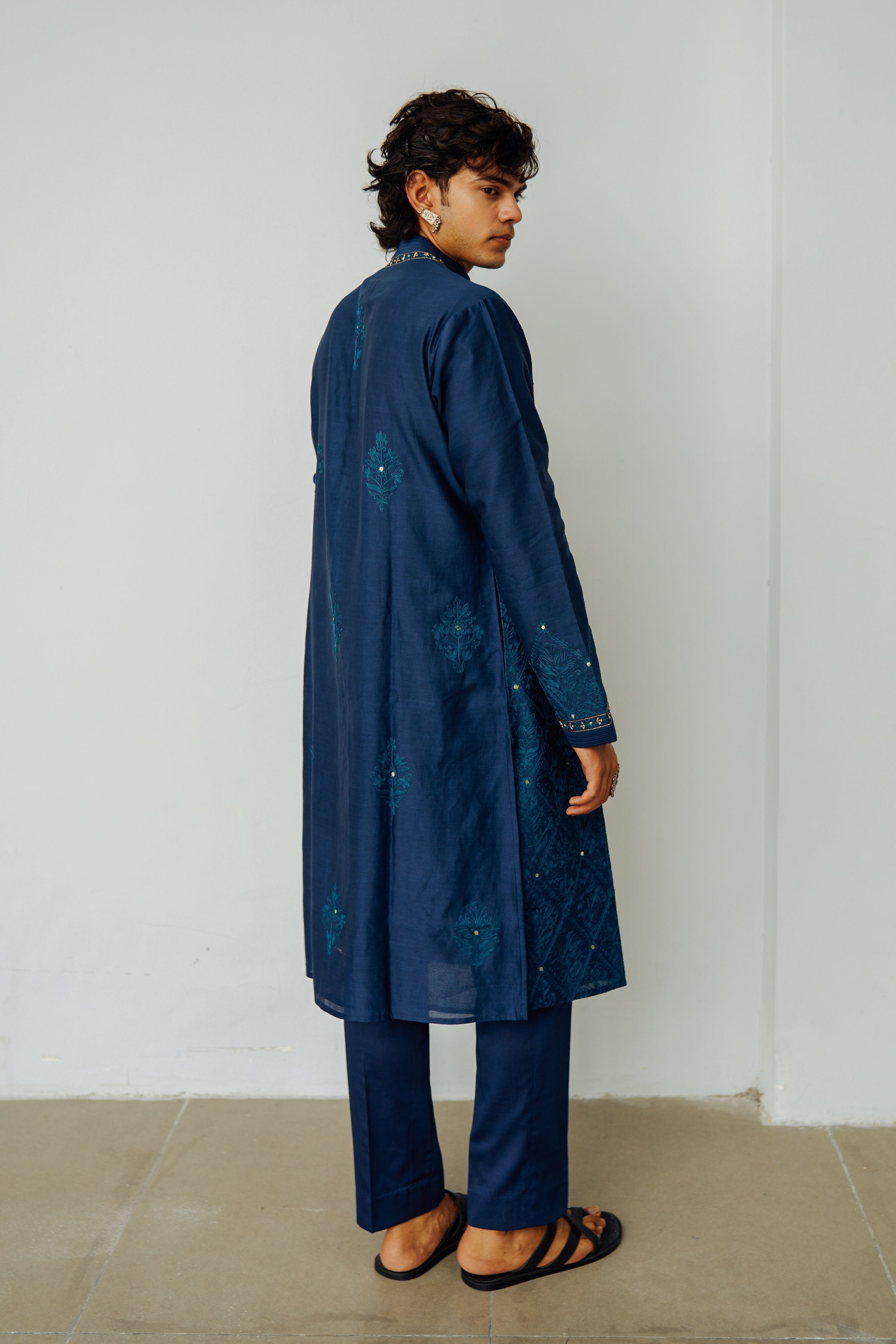 Ink Blue Diamond Ogee Kurta Set