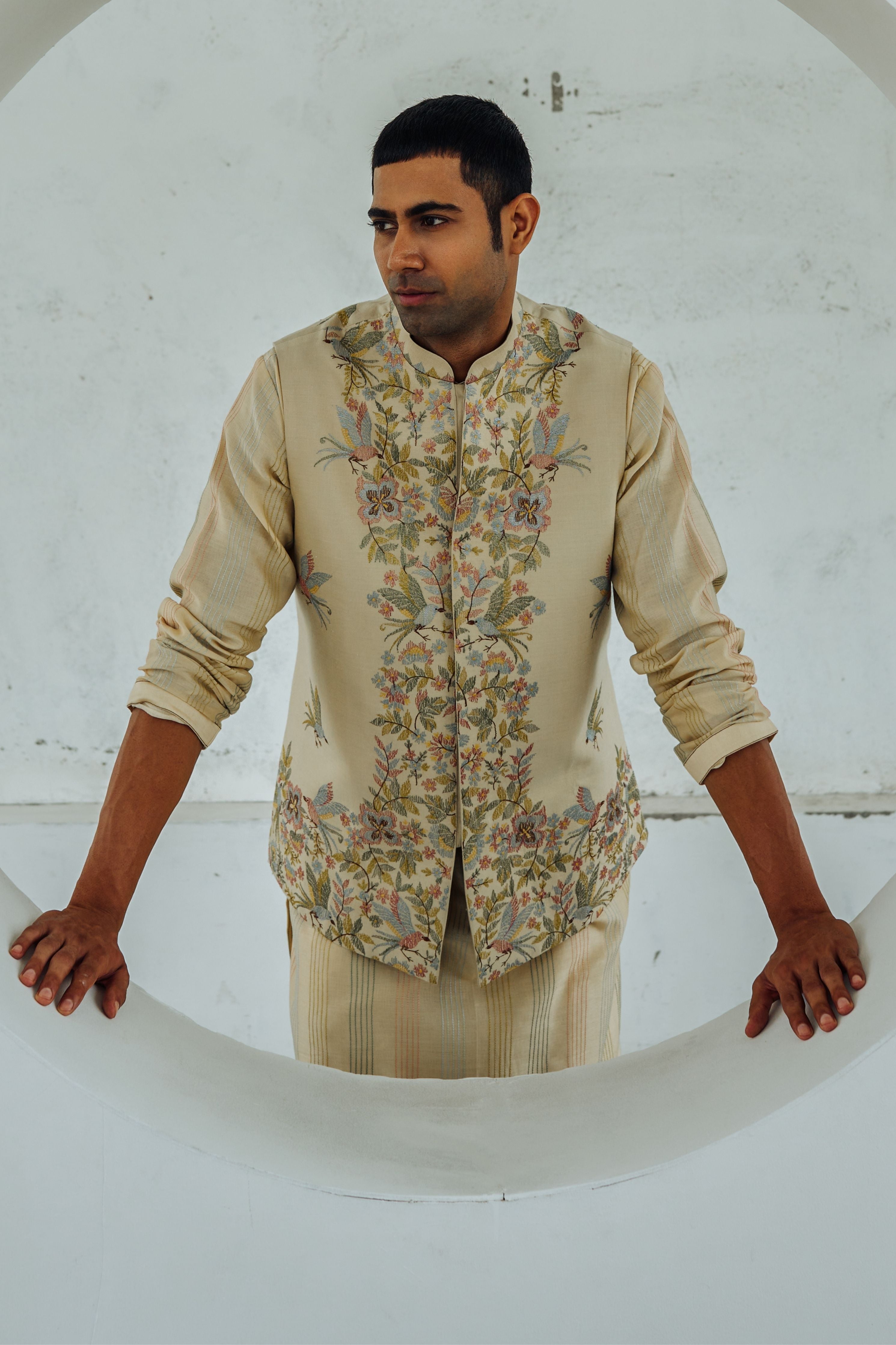 Beige Ikat Kurta Set