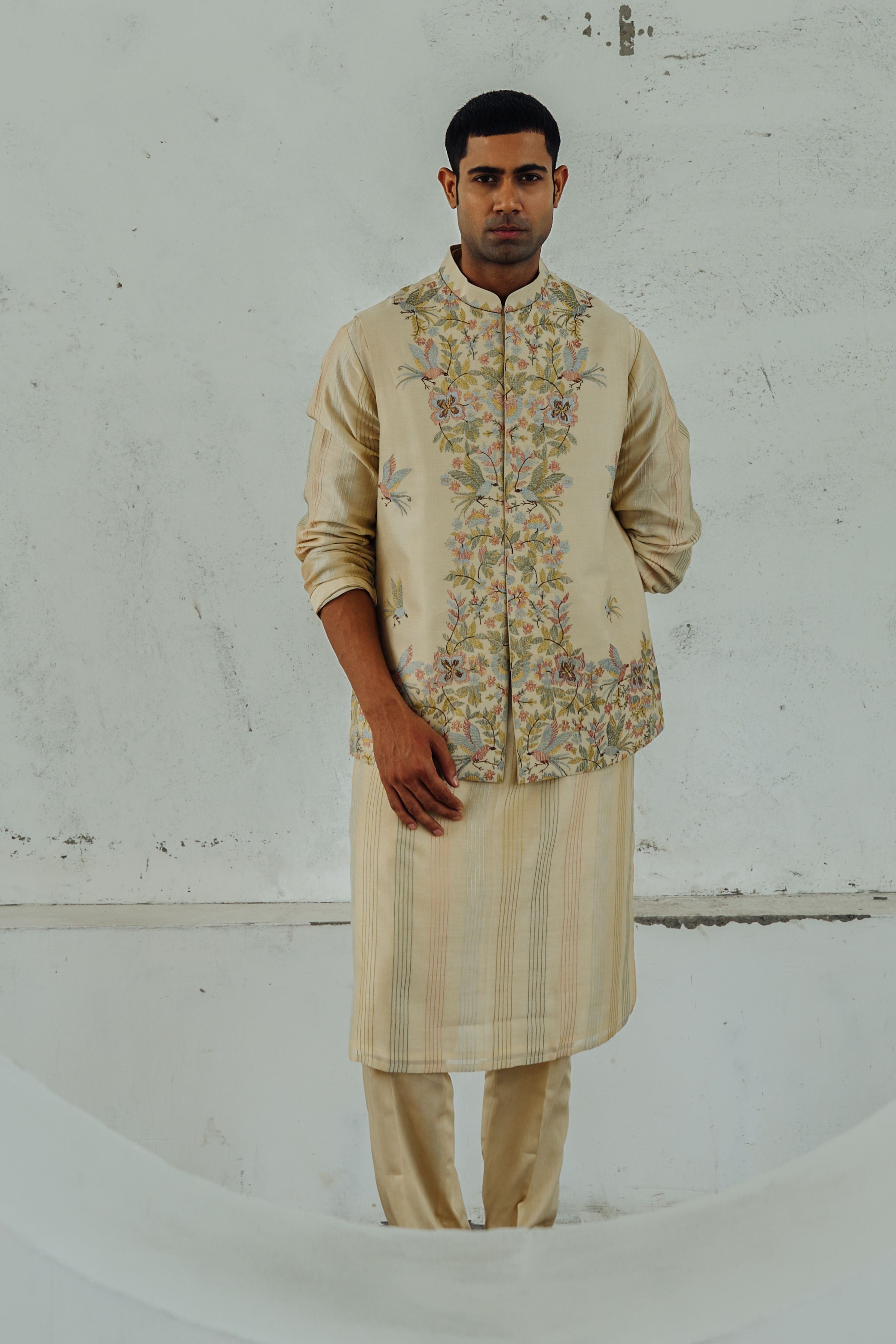Beige Ikat Kurta Set
