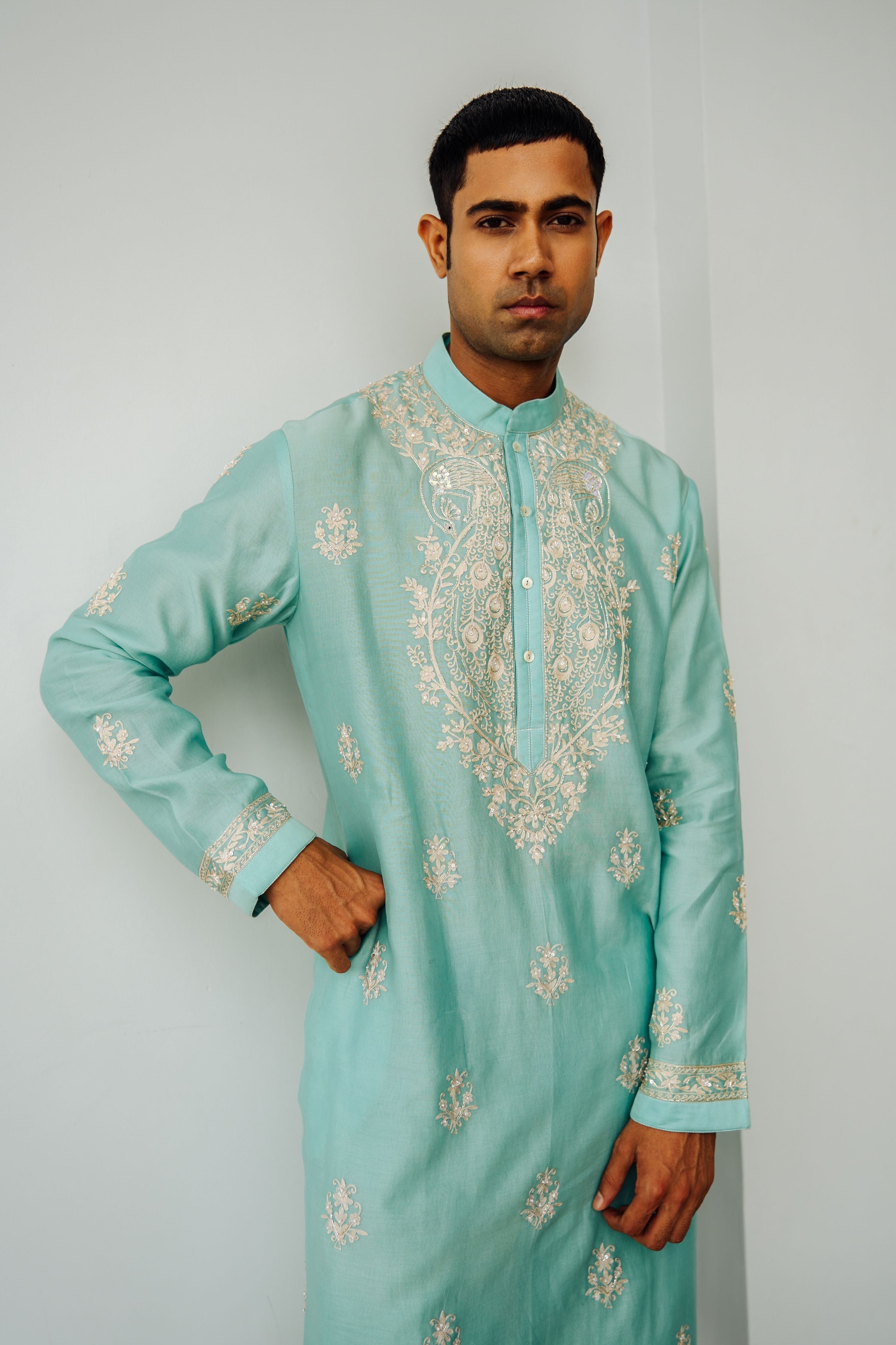 Aqua Twin Peacock Kurta Set