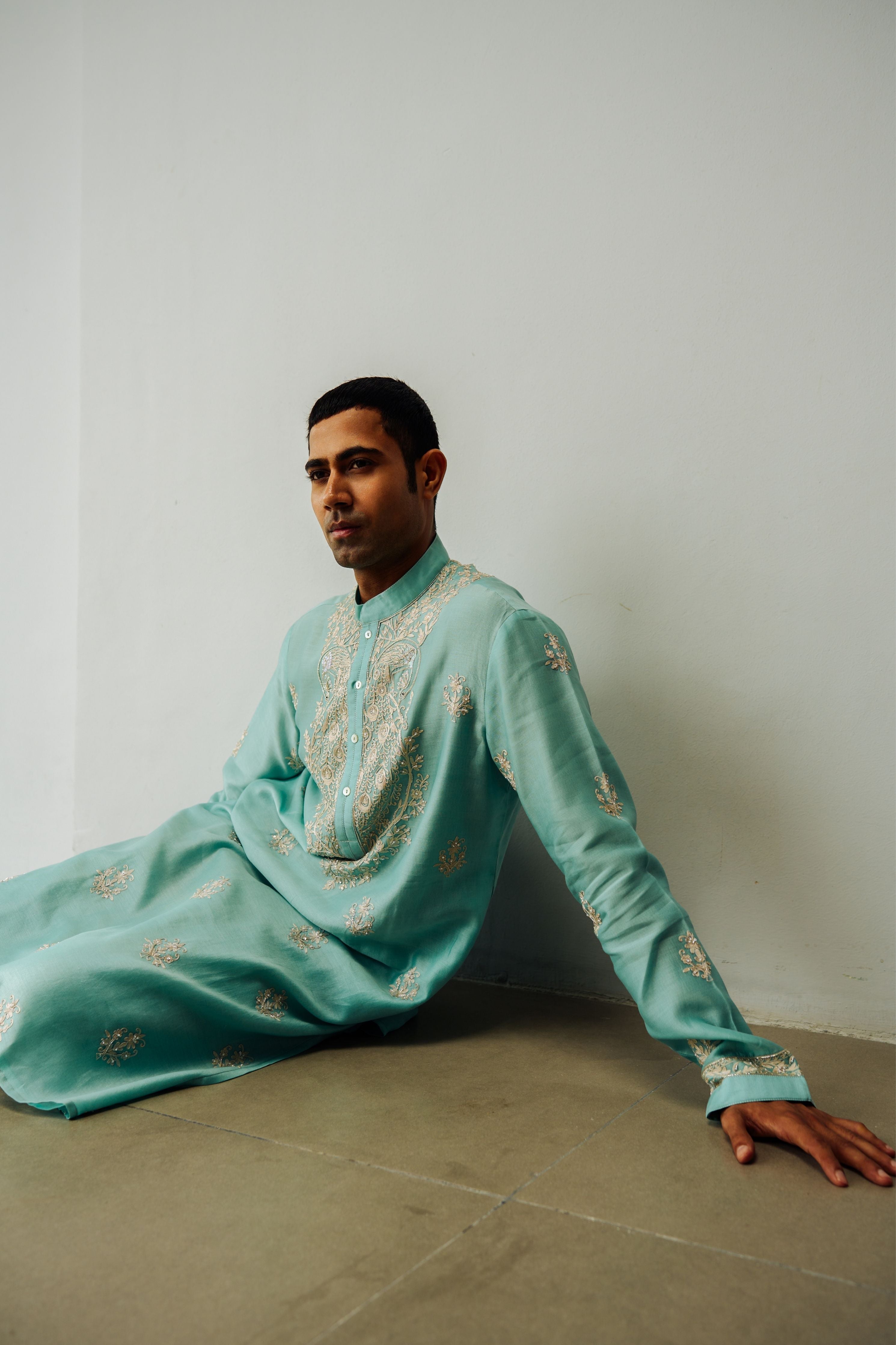 Aqua Twin Peacock Kurta Set