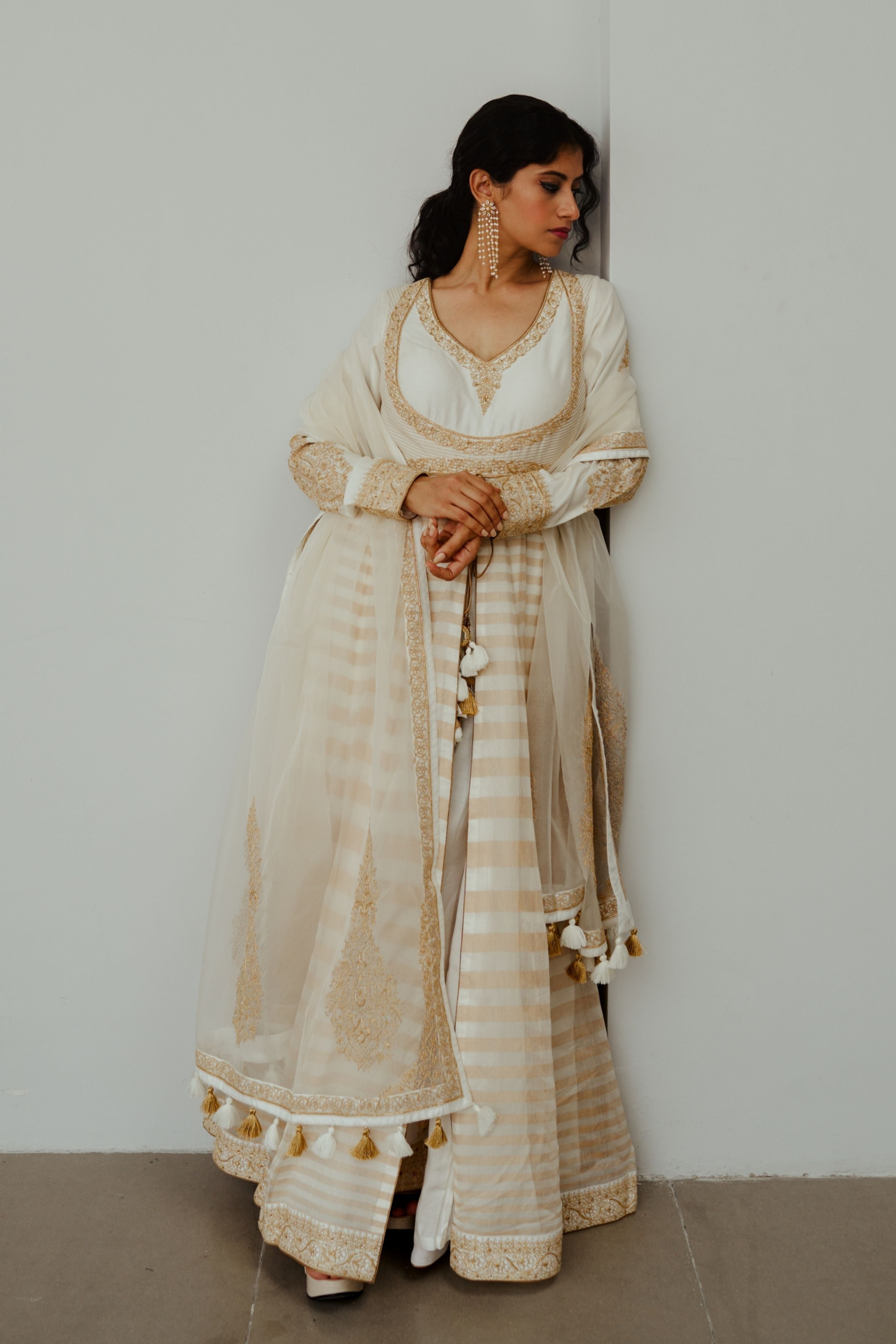 Mogra Ivory Anarkali Set