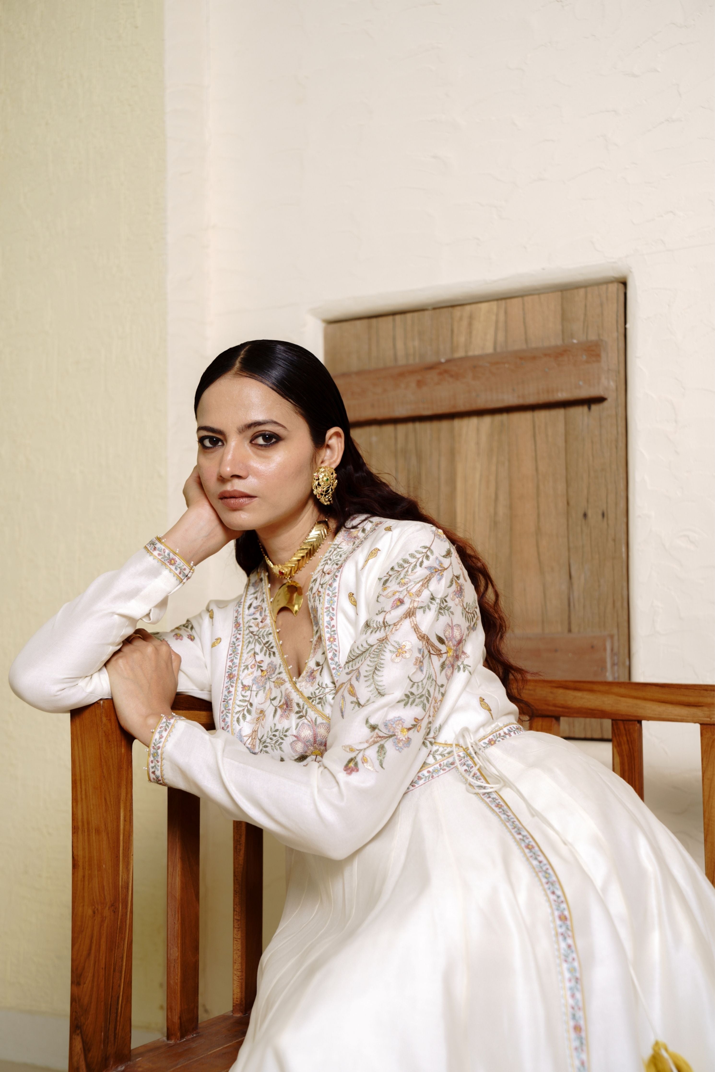 Udaipur Inlay Ivory Anarkali Set