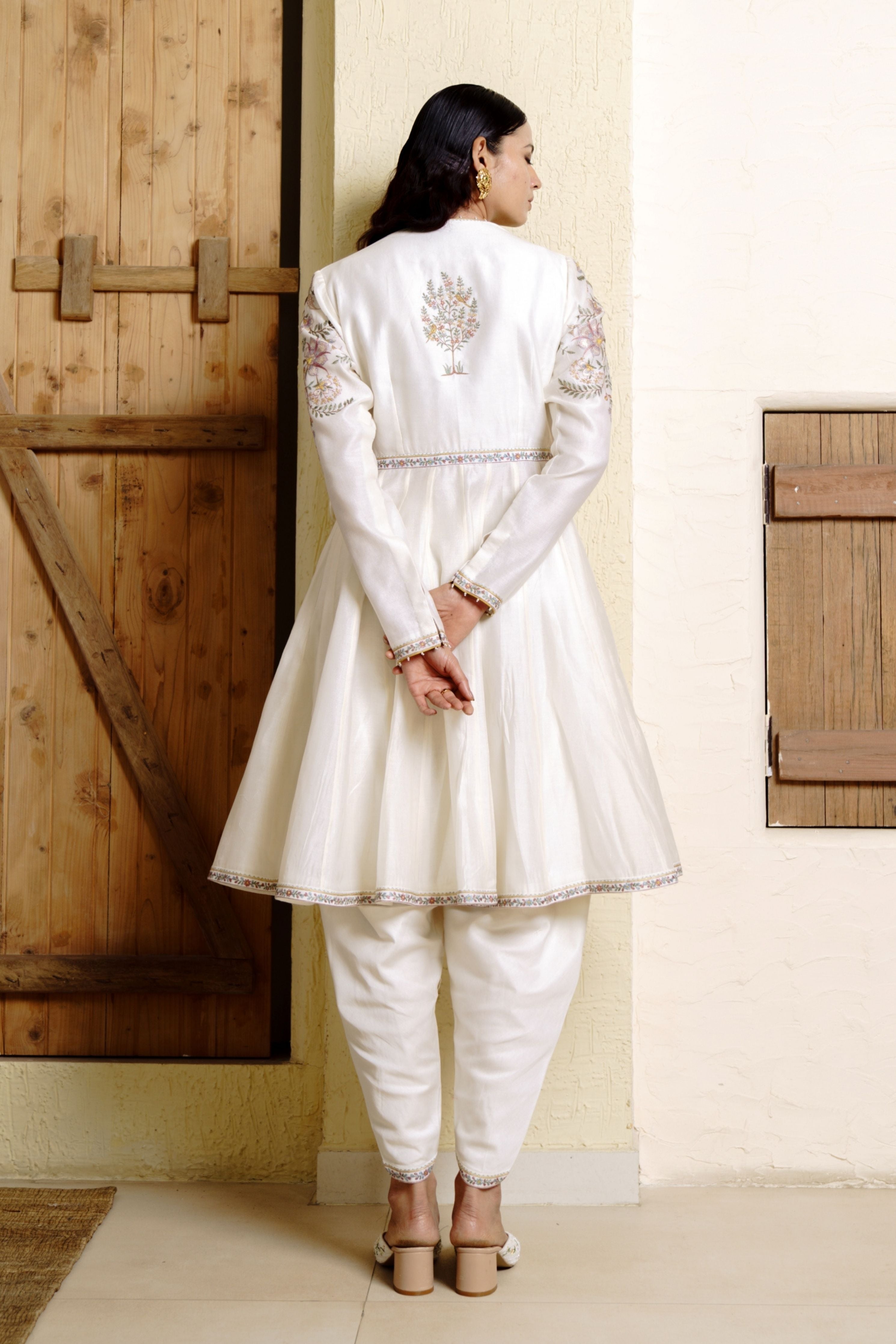 Udaipur Inlay Ivory Anarkali Set