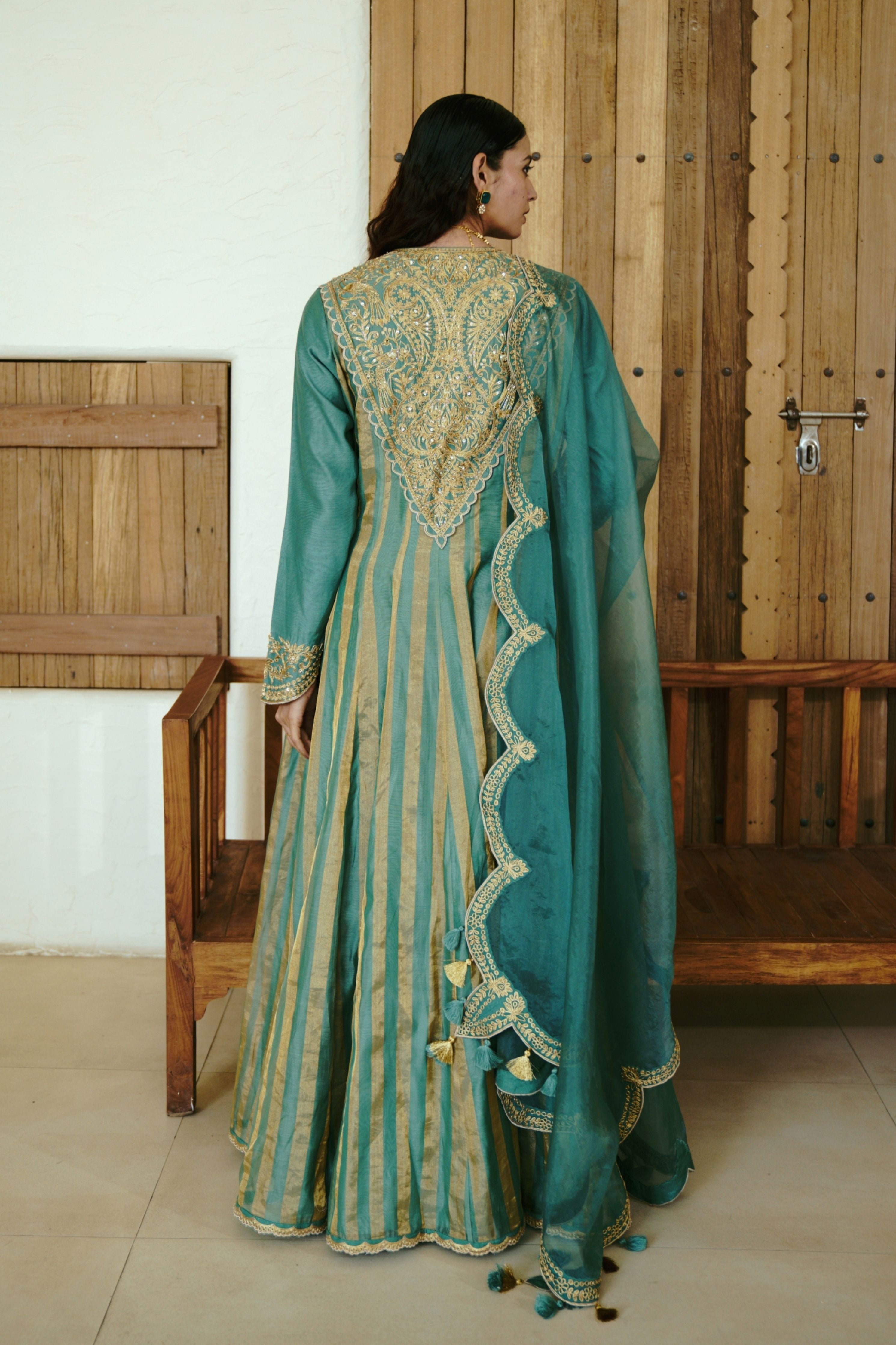 Peacock Feathers Moss Green Anarkali Set