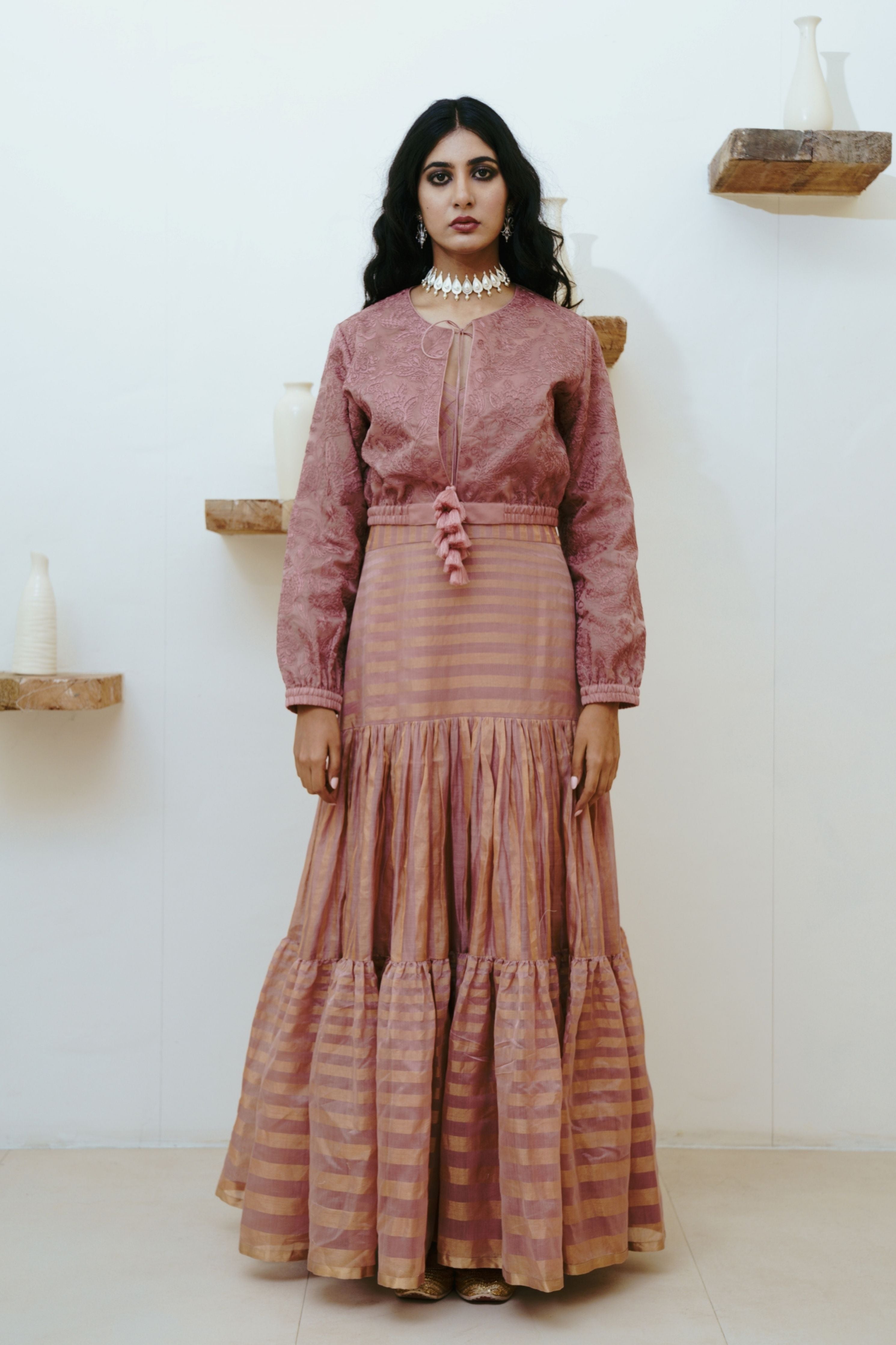 Candy Floss Old Rose Dress with Bomber Jacket