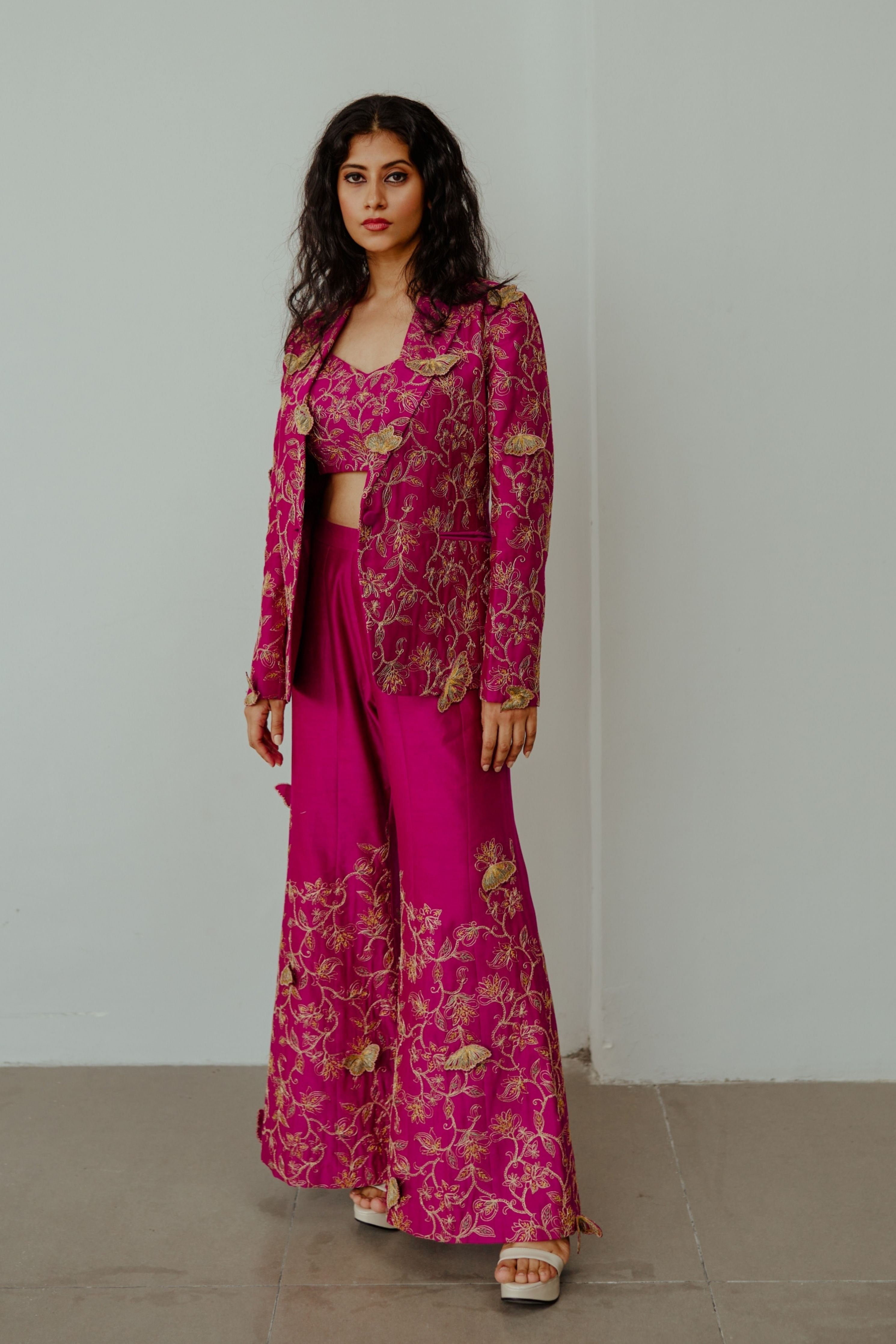Bloom and Butterflies Magenta Jacket Set