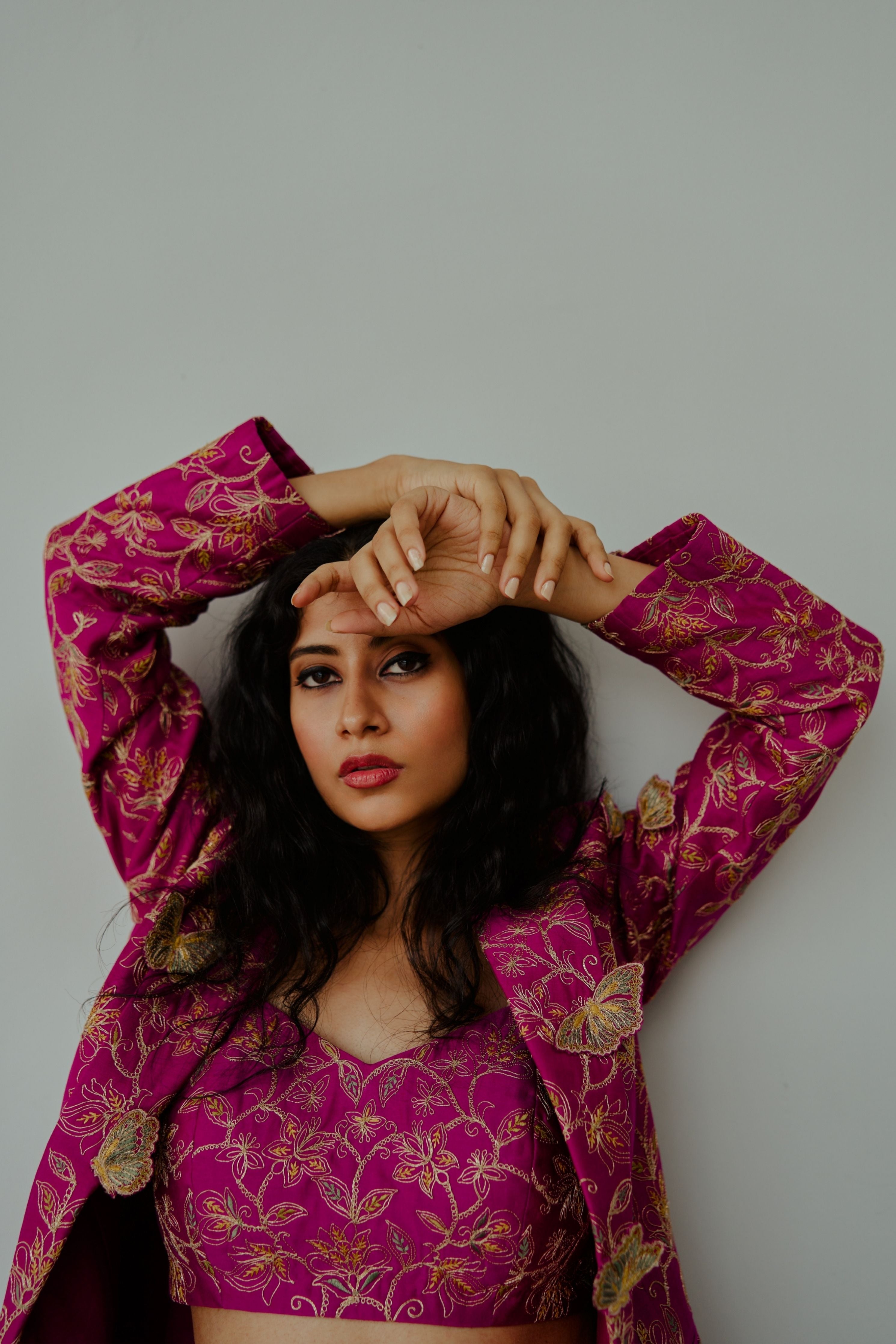 Bloom and Butterflies Magenta Jacket Set