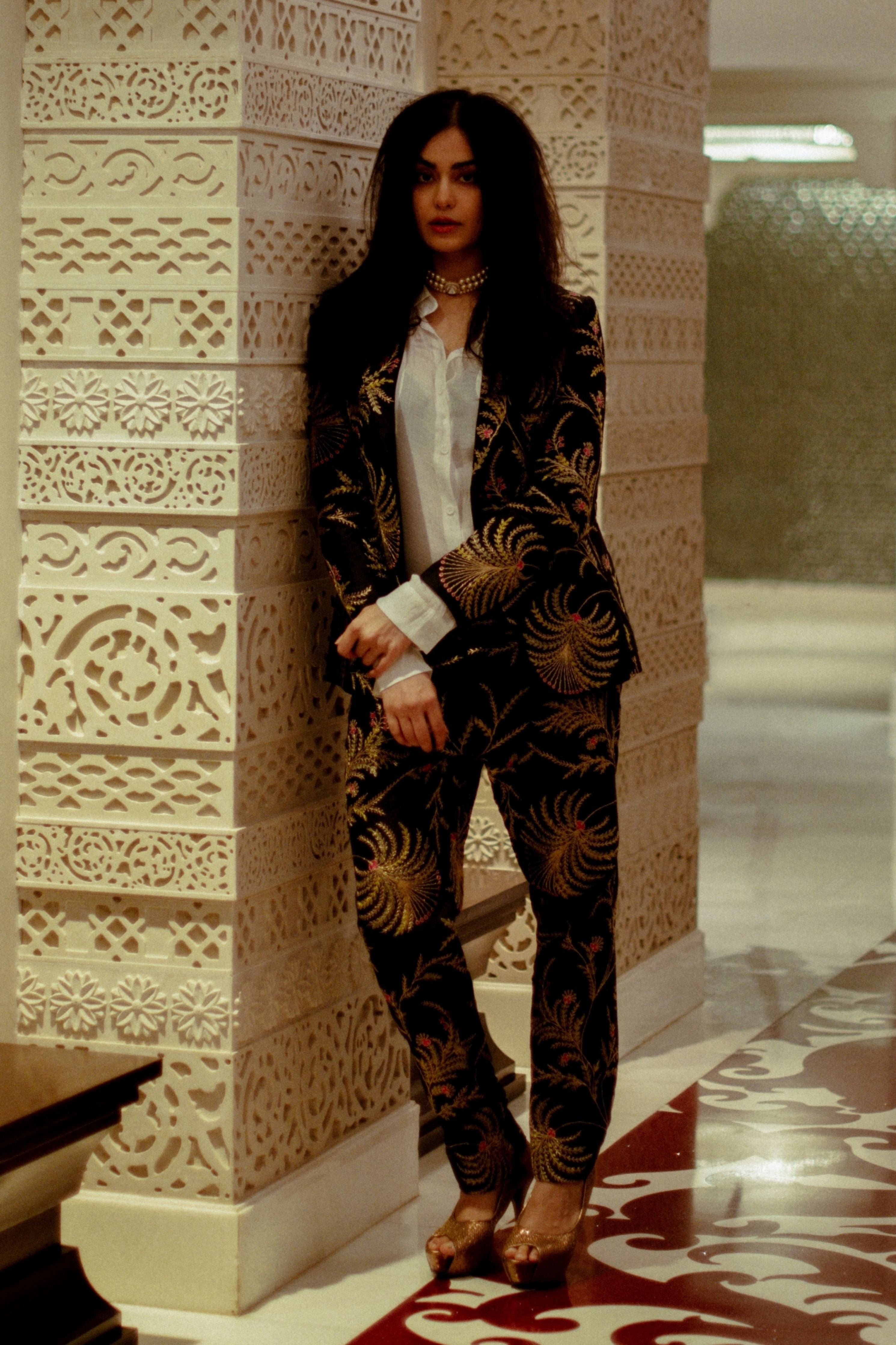 The Great Indian Jacobean Charcoal Black Jacket Set