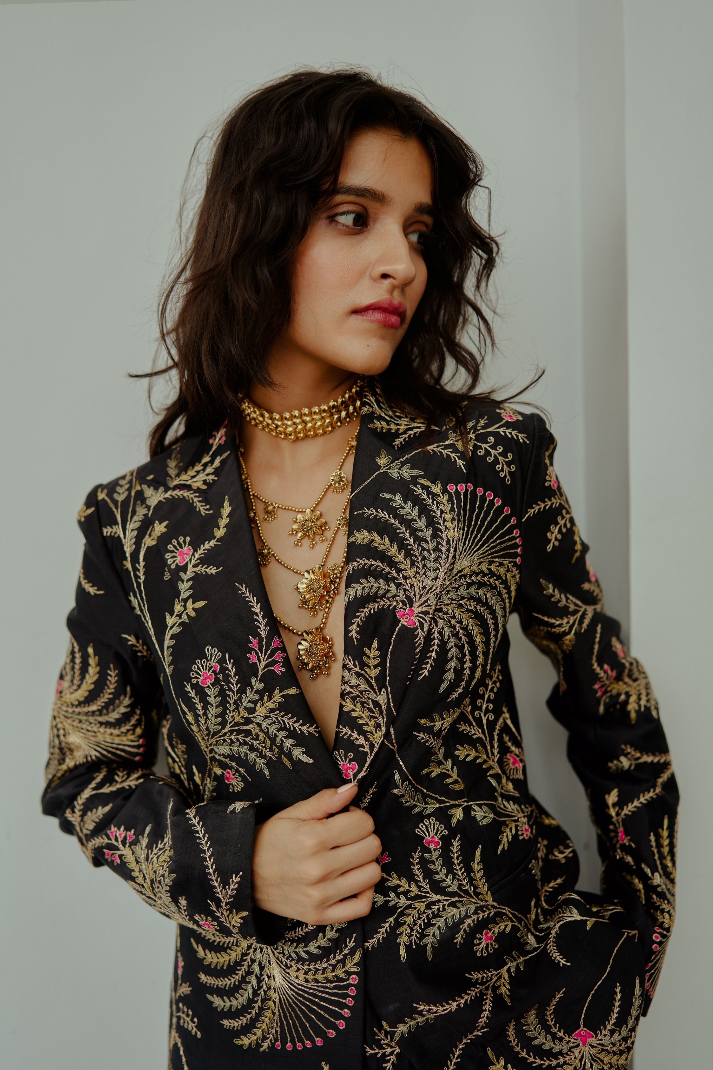 The Great Indian Jacobean Charcoal Black Jacket Set