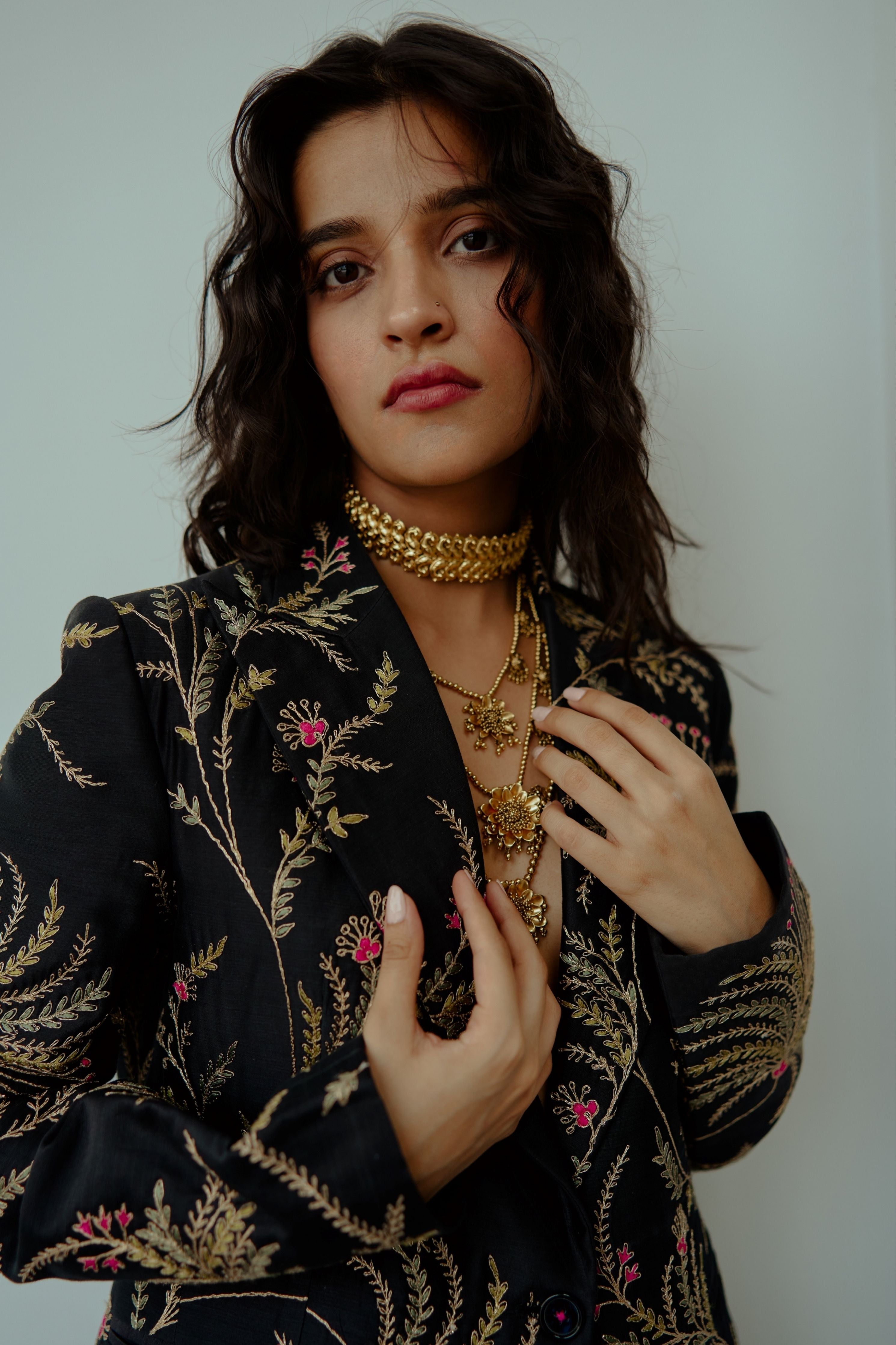 The Great Indian Jacobean Charcoal Black Jacket Set