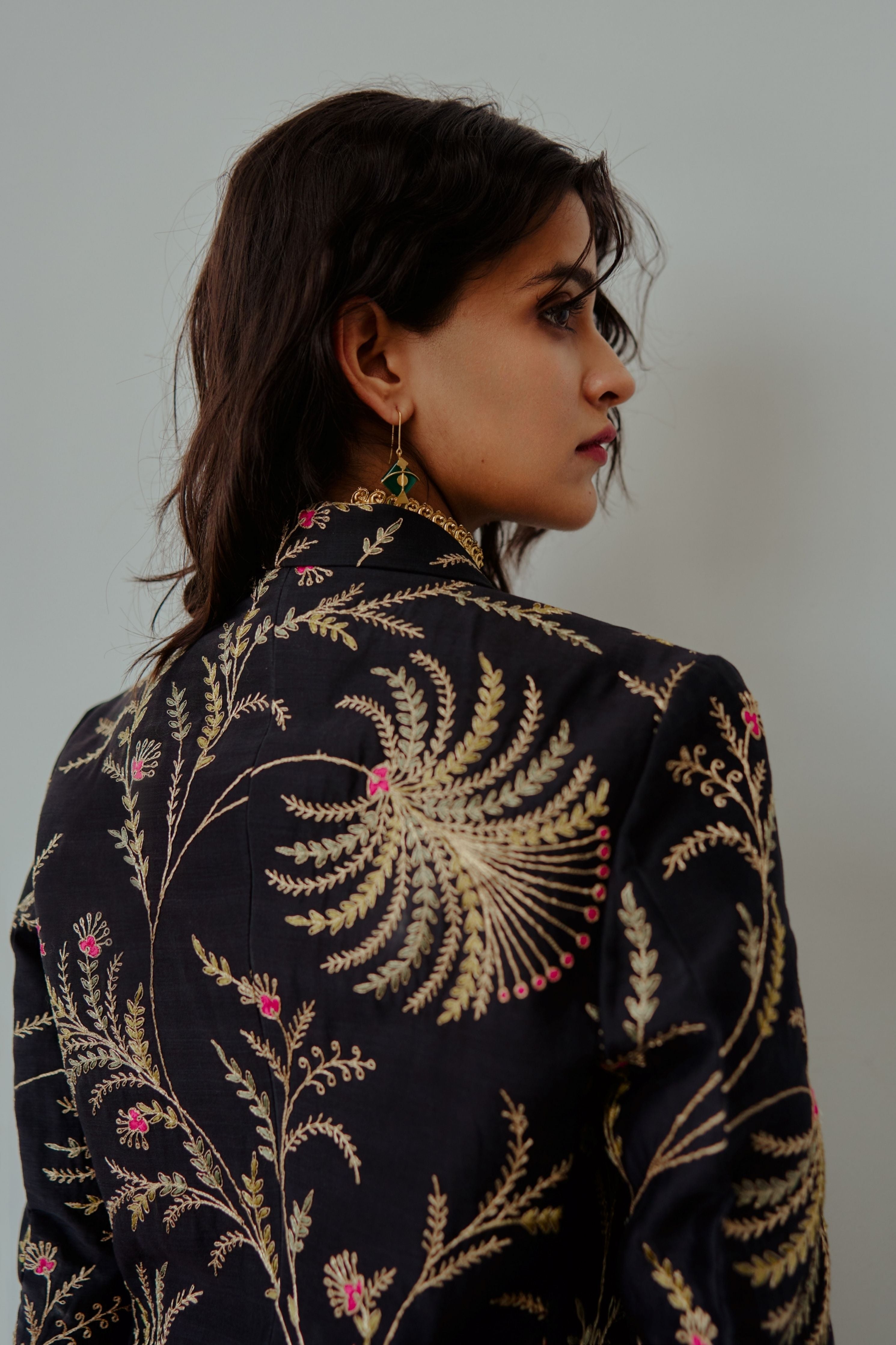 The Great Indian Jacobean Charcoal Black Jacket Set