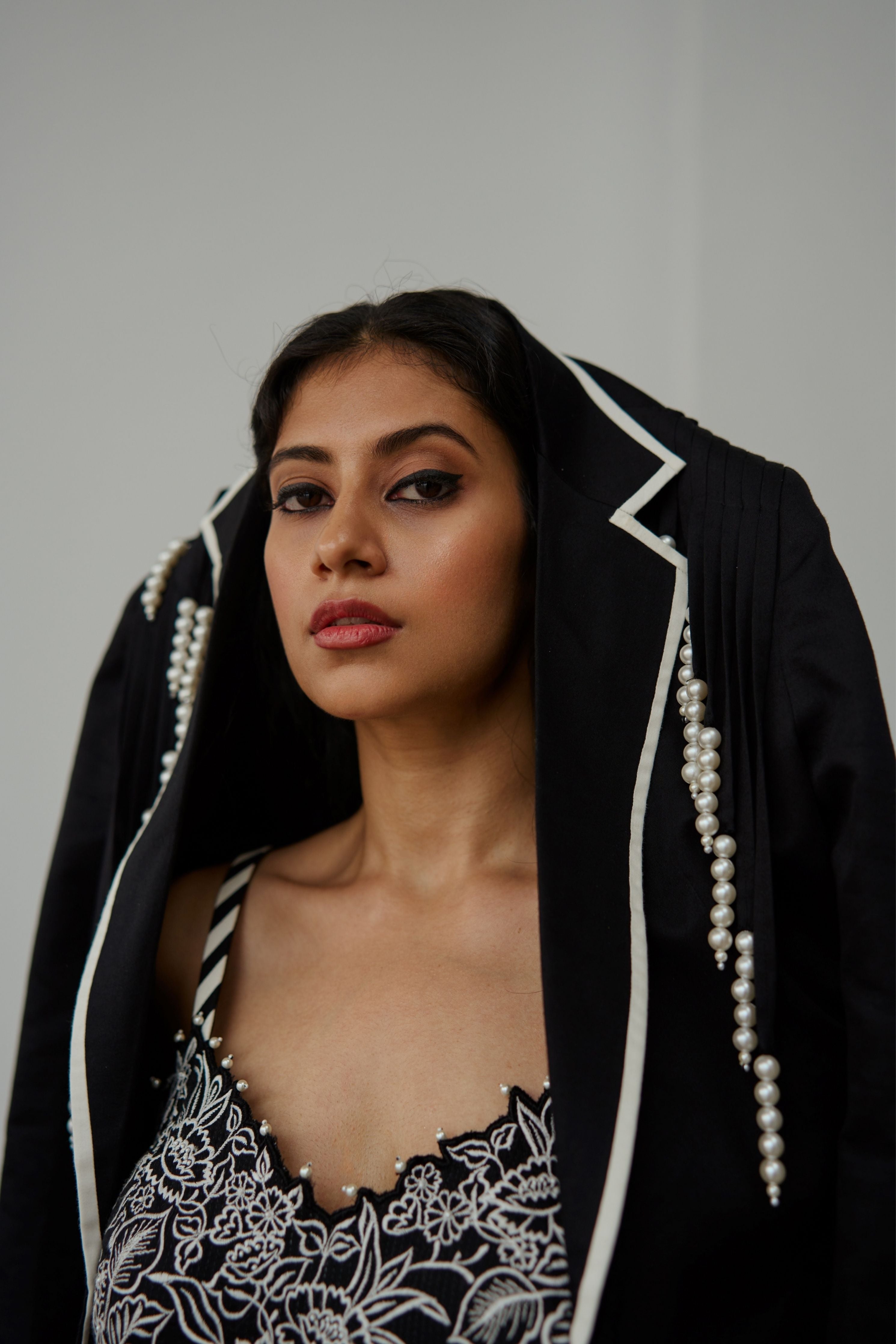 Black Linear Lilies Jacket Set